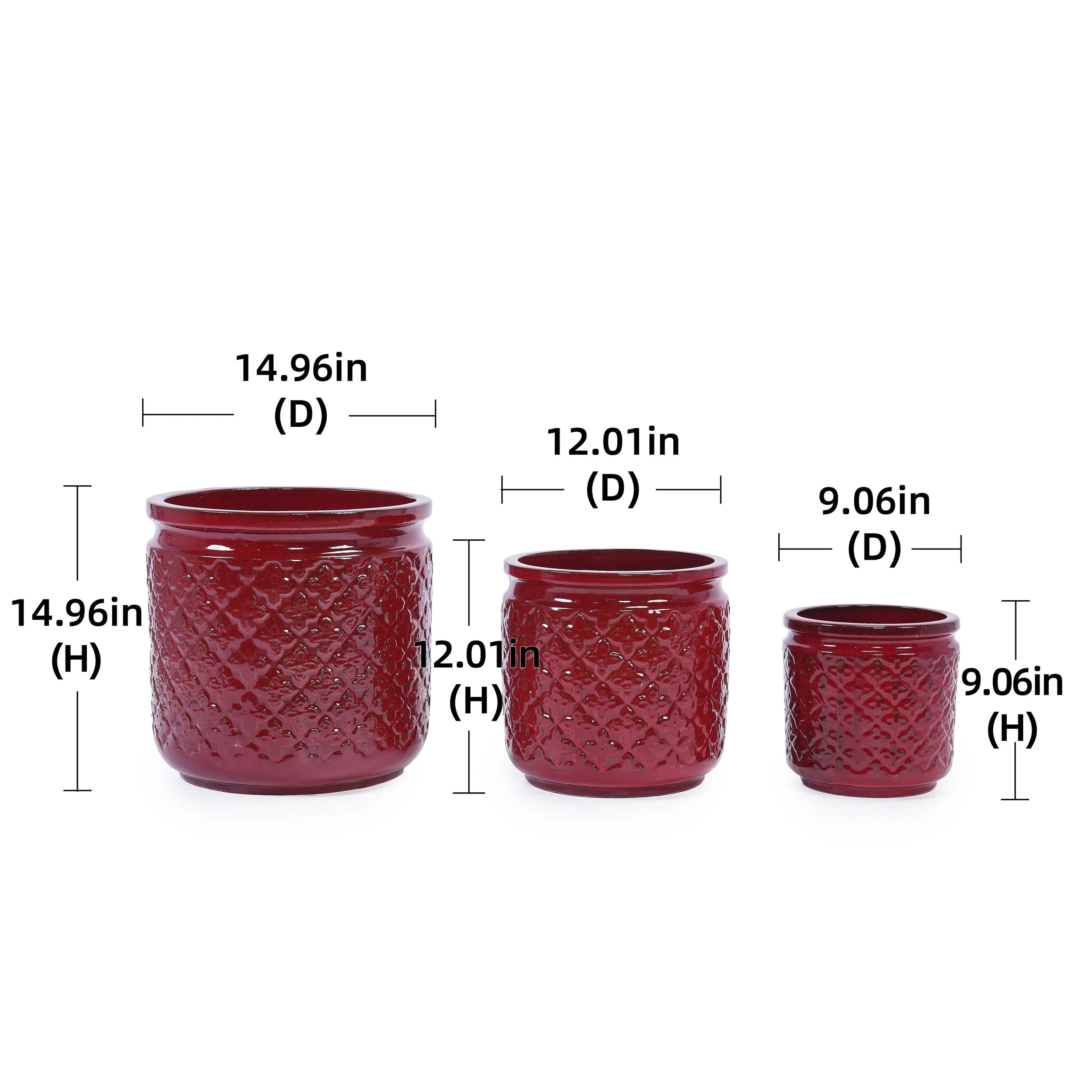 3 Pieces Ceramic Flowerpot, Modern Planter for Patio, Garden or Windowsills - Bean Paste Red - Image 3