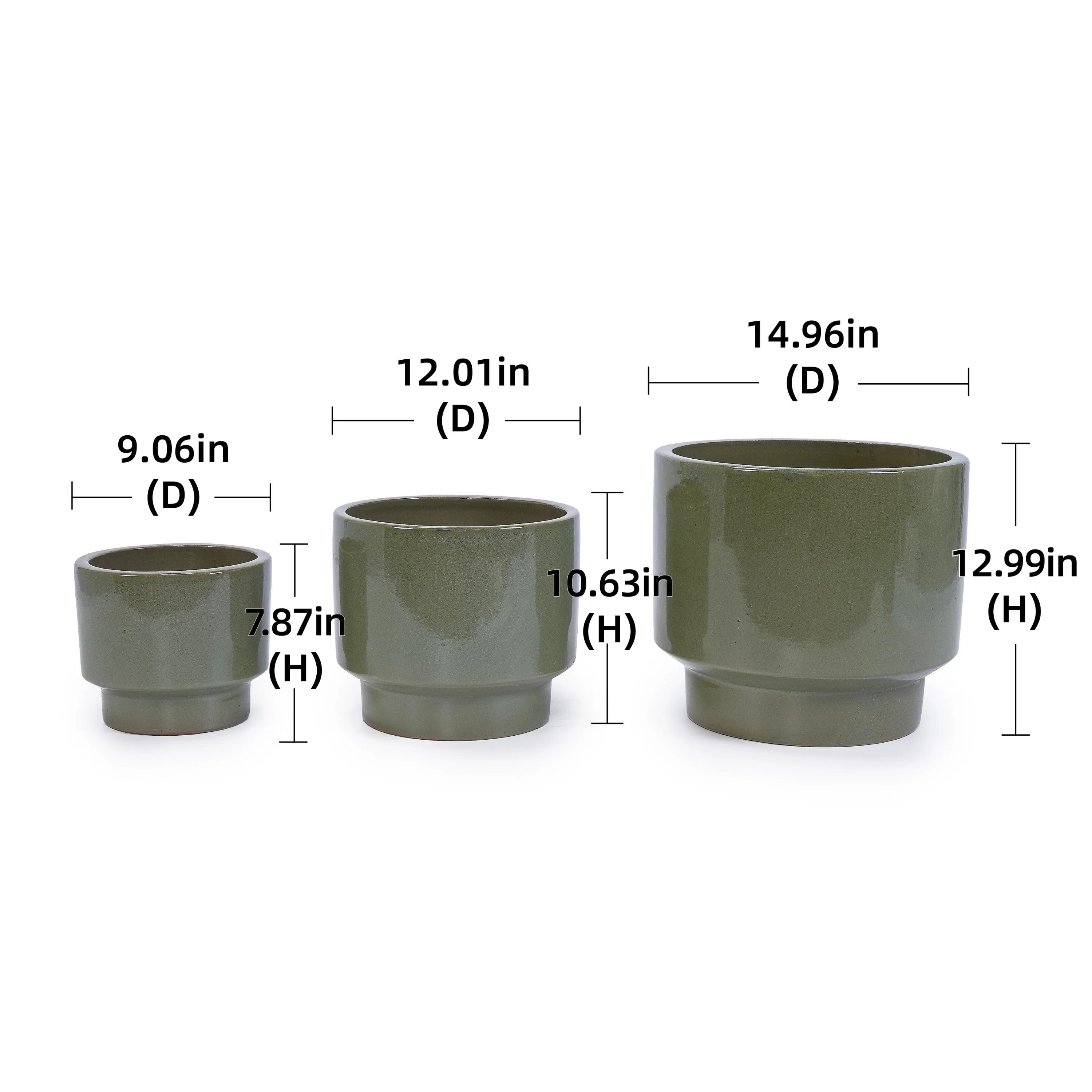 3 Pieces Ceramic Flowerpot Set - Antique Light Green - Image 3