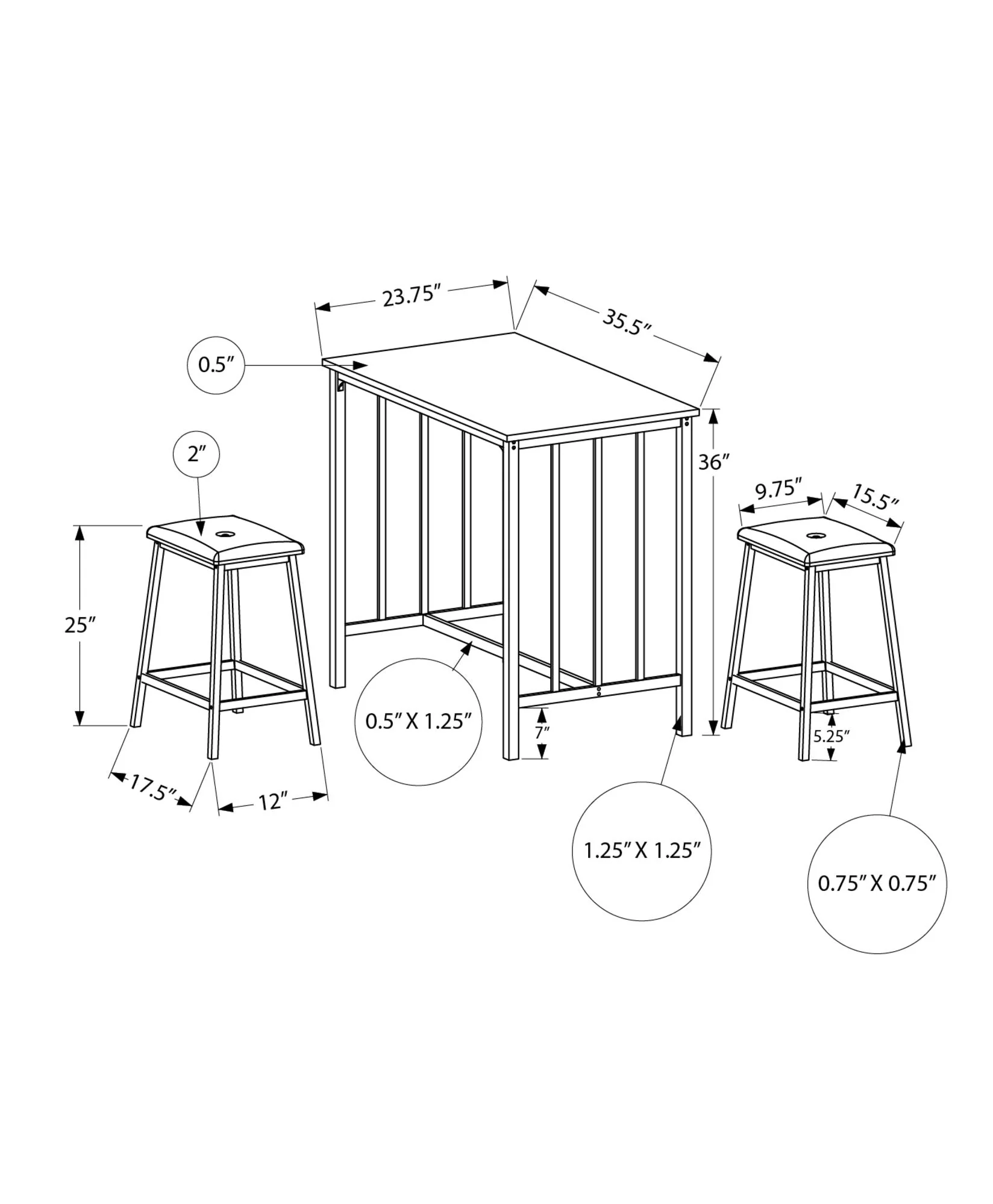 3 Pieces Dining Set, Counter Height, Rectangular, Small, Contemporary & Modern - Image 5