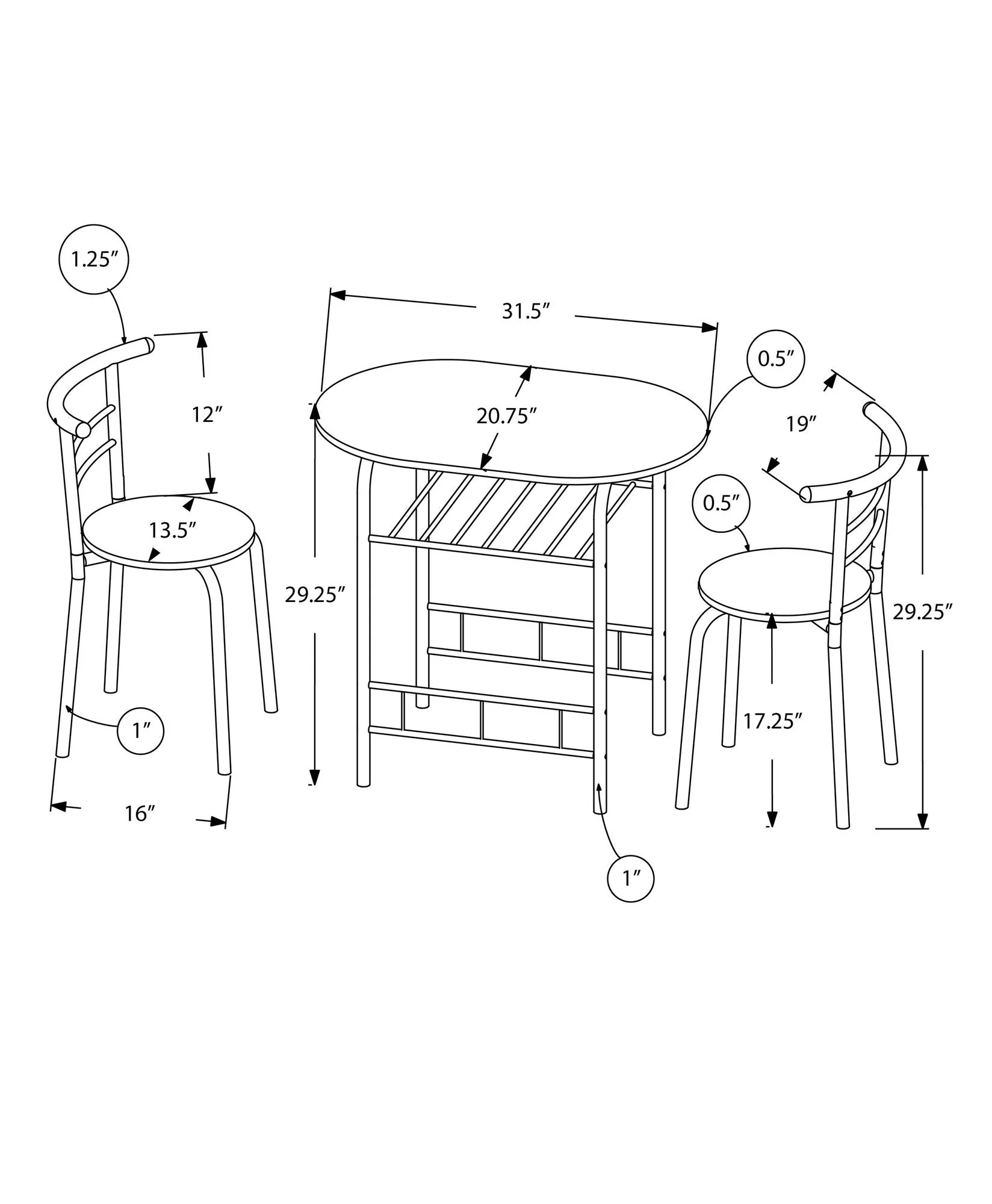 3 Pieces Dining Table Set, Small, Contemporary & Modern - Image 4