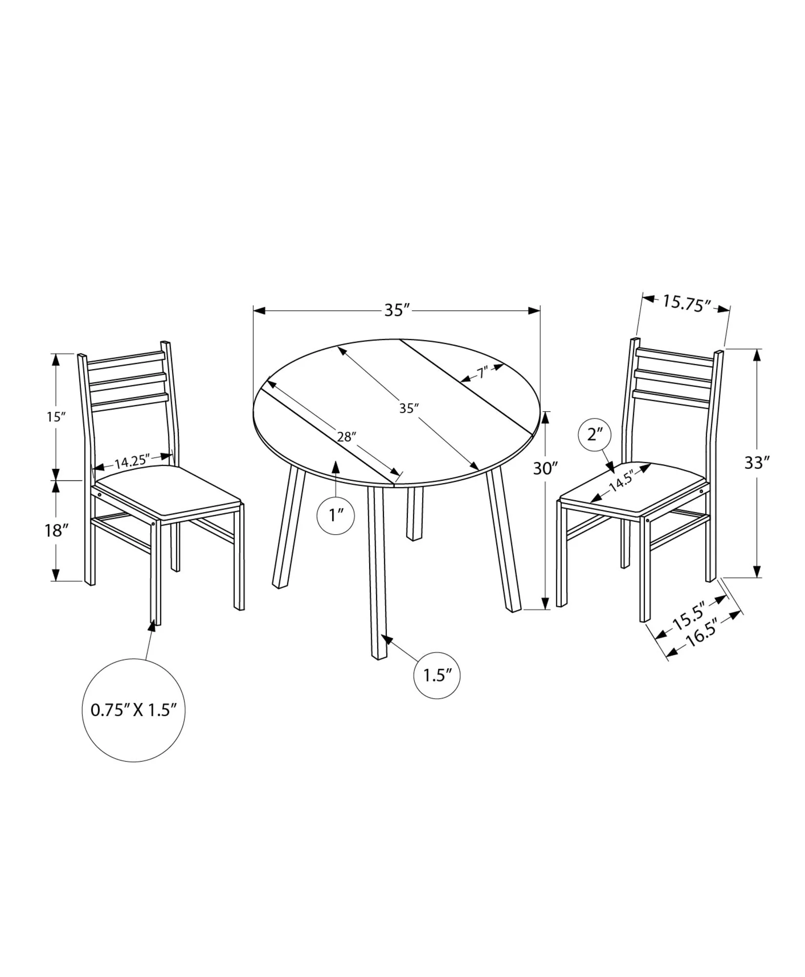 3 Pieces Dining Table Set, Small, Drop Leaf, Contemporary & Modern - Image 11