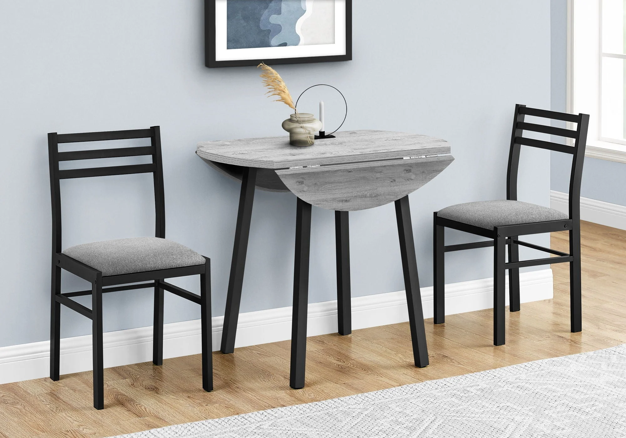 3 Pieces Dining Table Set, Small, Drop Leaf, Contemporary & Modern - Image 3