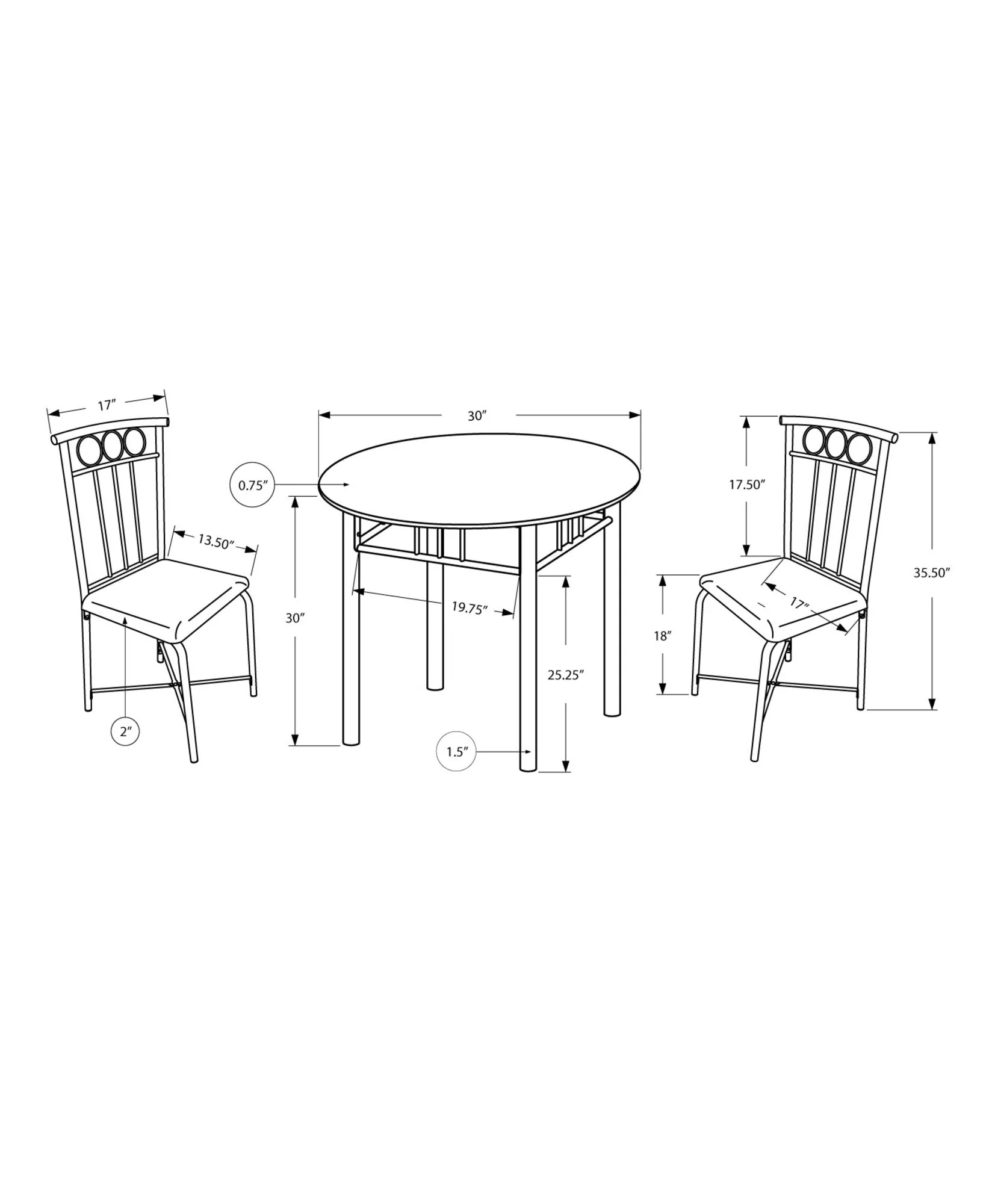 3 Pieces Dining Table Set, Small, Round, Contemporary & Modern - Image 2