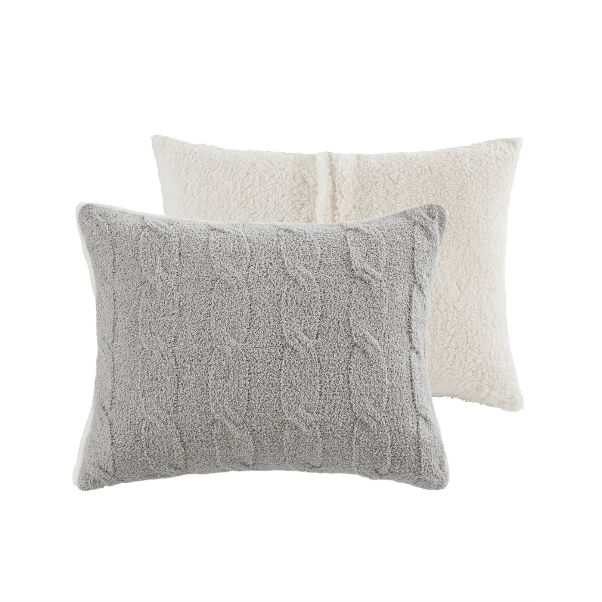 3 Pieces Full/Queen Cable Knit Chenille Comforter Set Gray - Image 8