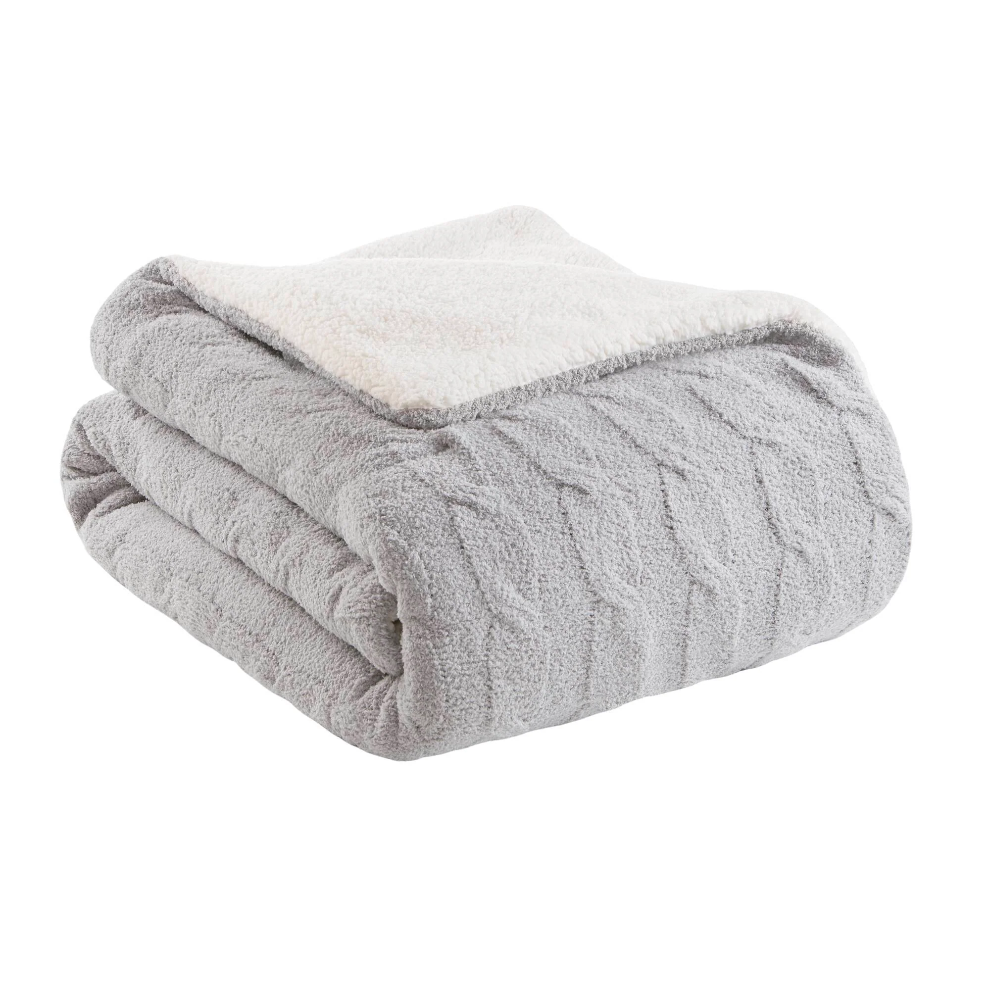 3 Pieces Full/Queen Cable Knit Chenille Comforter Set Gray - Image 9