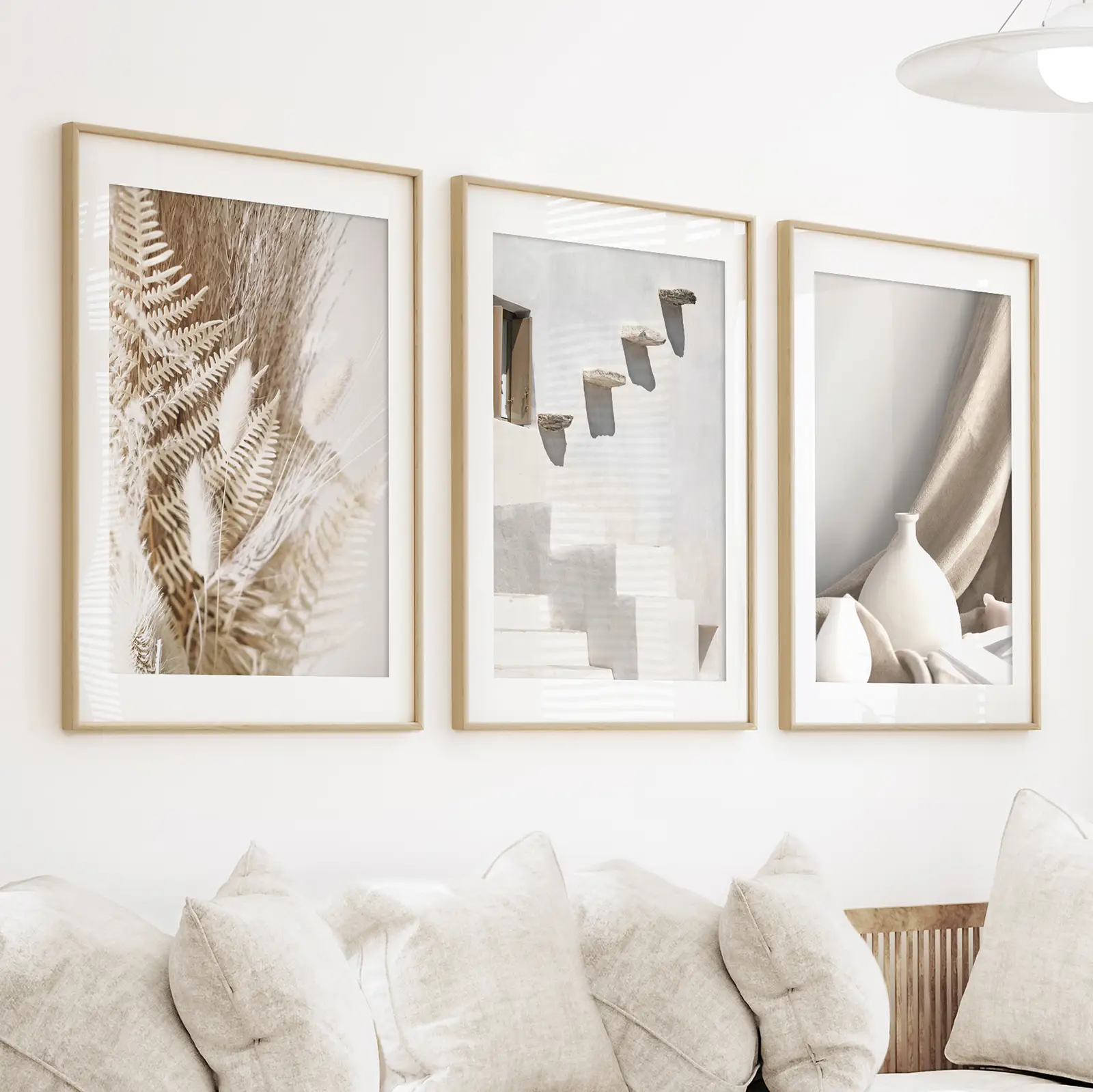 3 Pieces Neutral Boho Wall Art. Terracotta Vase and Stairs - Image 2