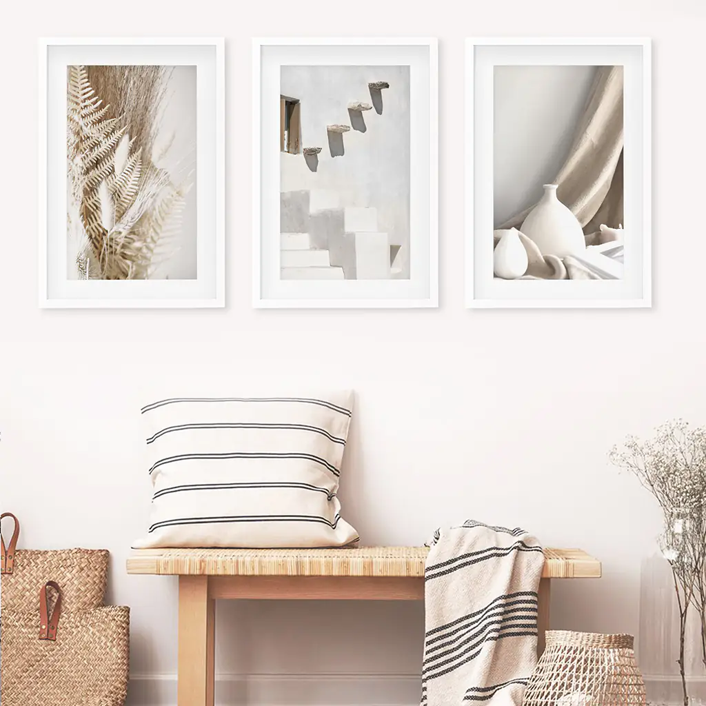 3 Pieces Neutral Boho Wall Art. Terracotta Vase and Stairs - Image 3