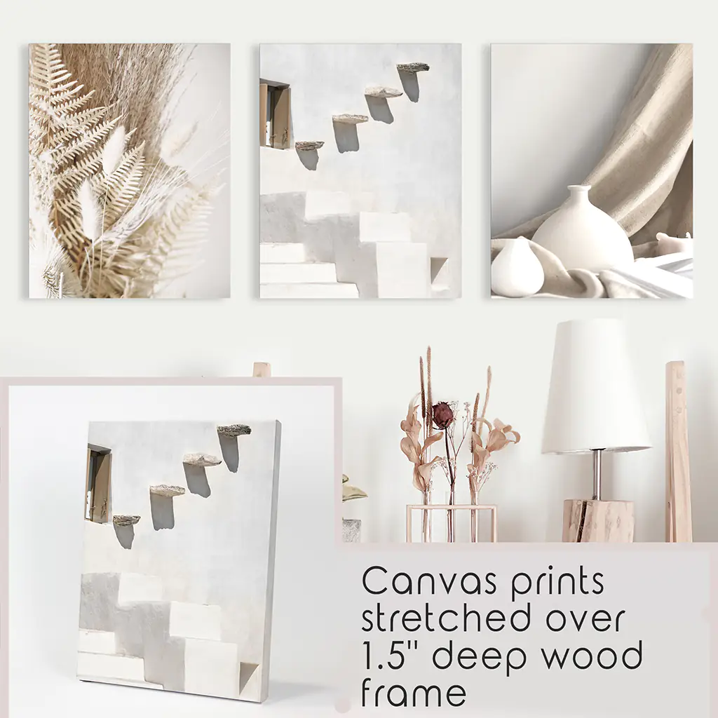 3 Pieces Neutral Boho Wall Art. Terracotta Vase and Stairs - Image 9