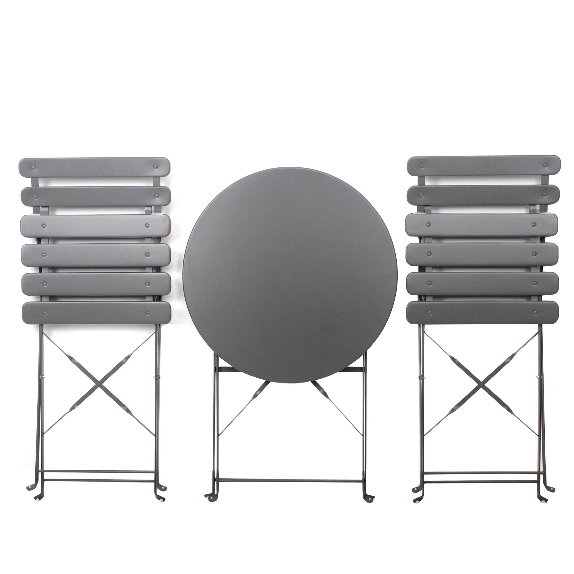 3 Pieces Patio Bistro Balcony Metal Chair Table Set - Gray - Image 2