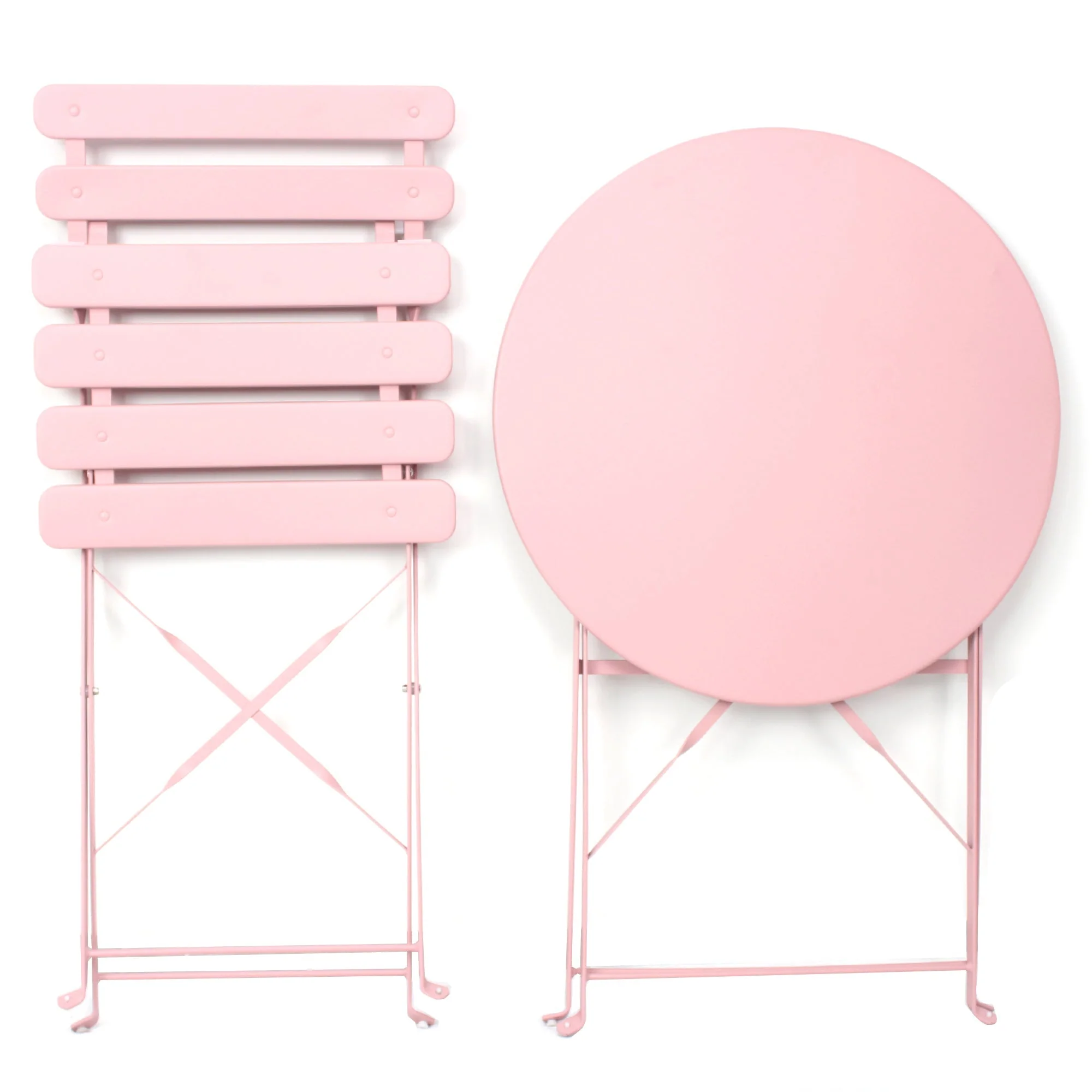 3 Pieces Patio Bistro Balcony Metal Chair Table Set - Pink - Image 6