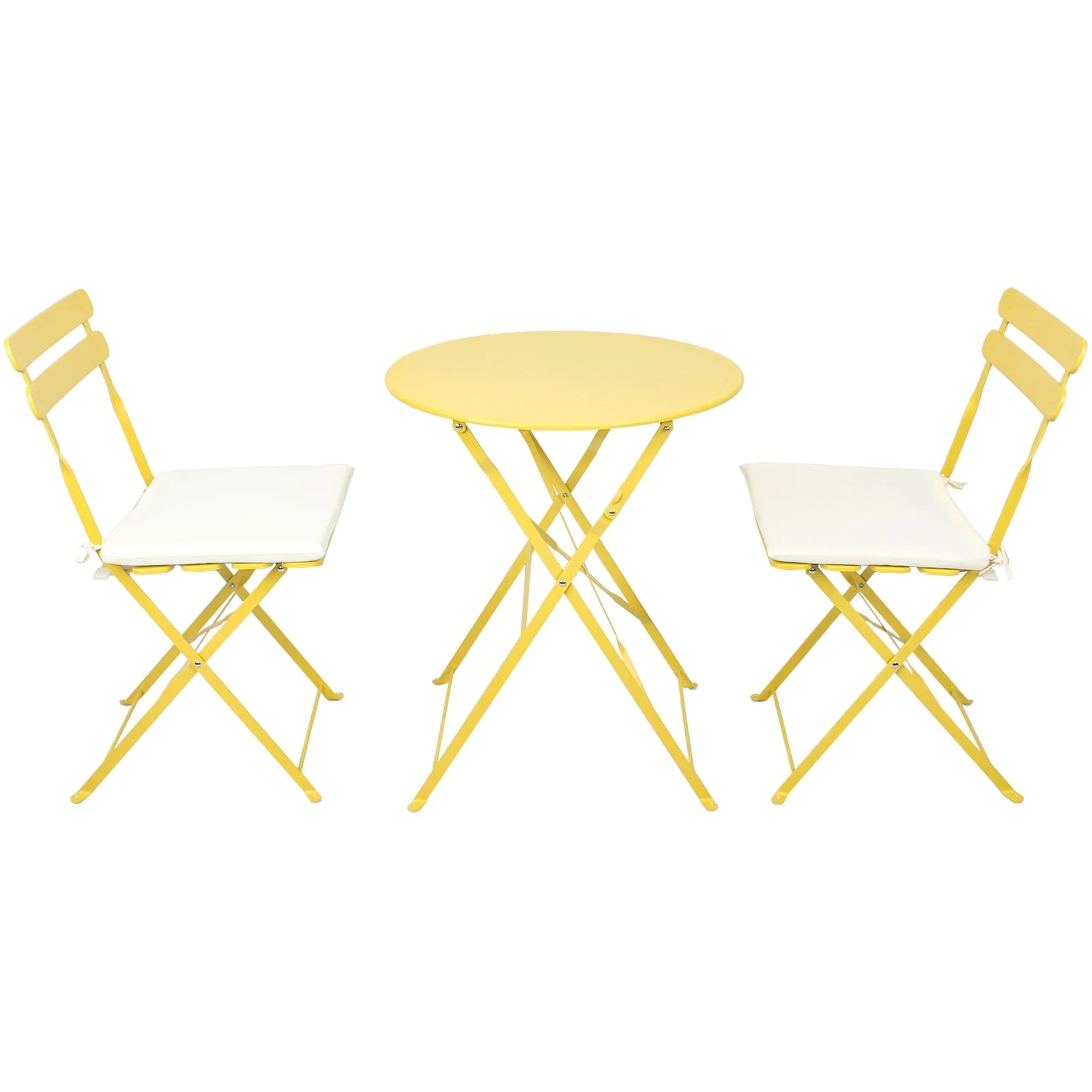 3 Pieces Patio Bistro Balcony Metal Chair Table Set - Yellow - Image 2