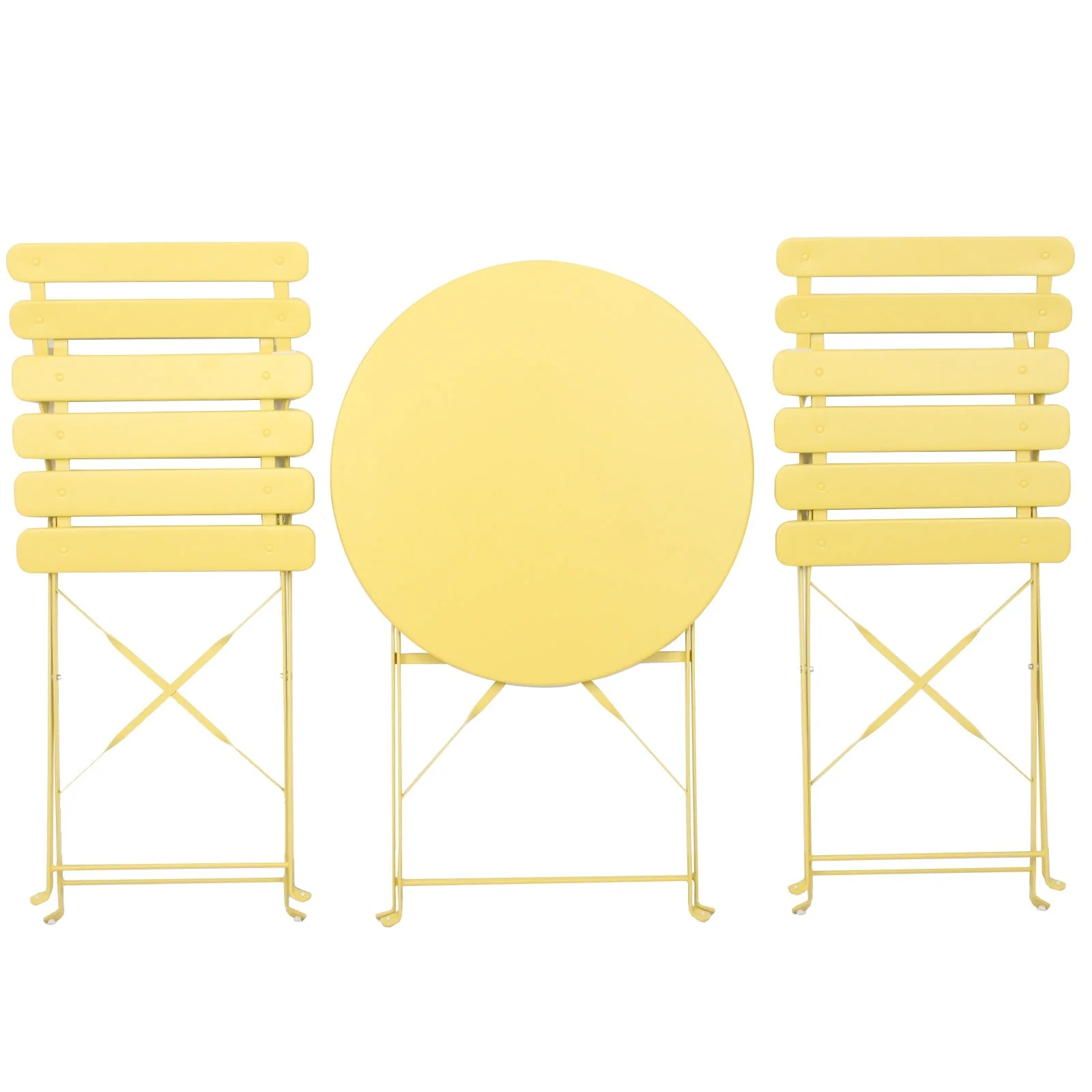 3 Pieces Patio Bistro Balcony Metal Chair Table Set - Yellow - Image 3