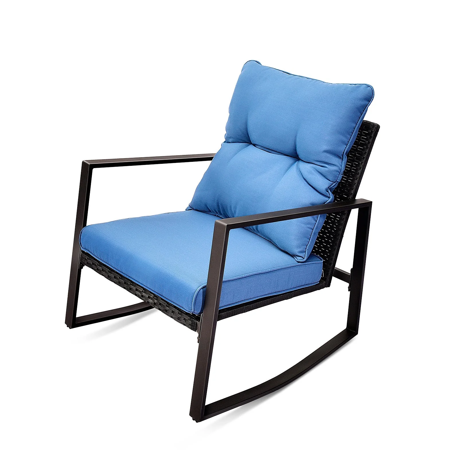 3 Pieces Patio Bistro Set Outdoor Rocking Chair with Blue Cushion for Yard Garden Poolside - Image 8