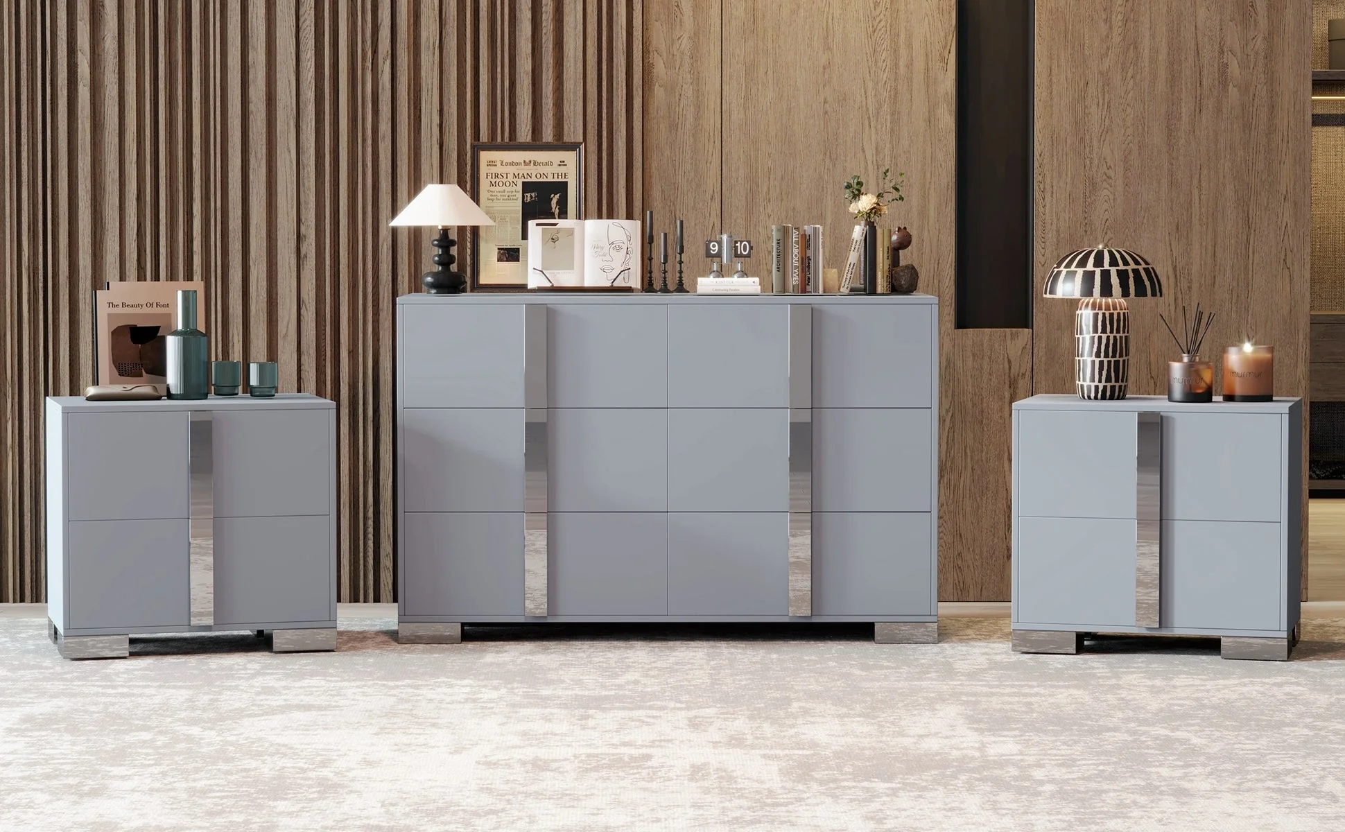 3-Pieces Sets, Elegant 6 Drawers Dresser and Two Nightstands - Image 10
