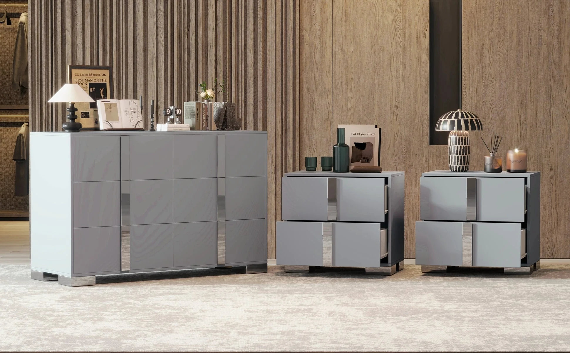 3-Pieces Sets, Elegant 6 Drawers Dresser and Two Nightstands - Image 11