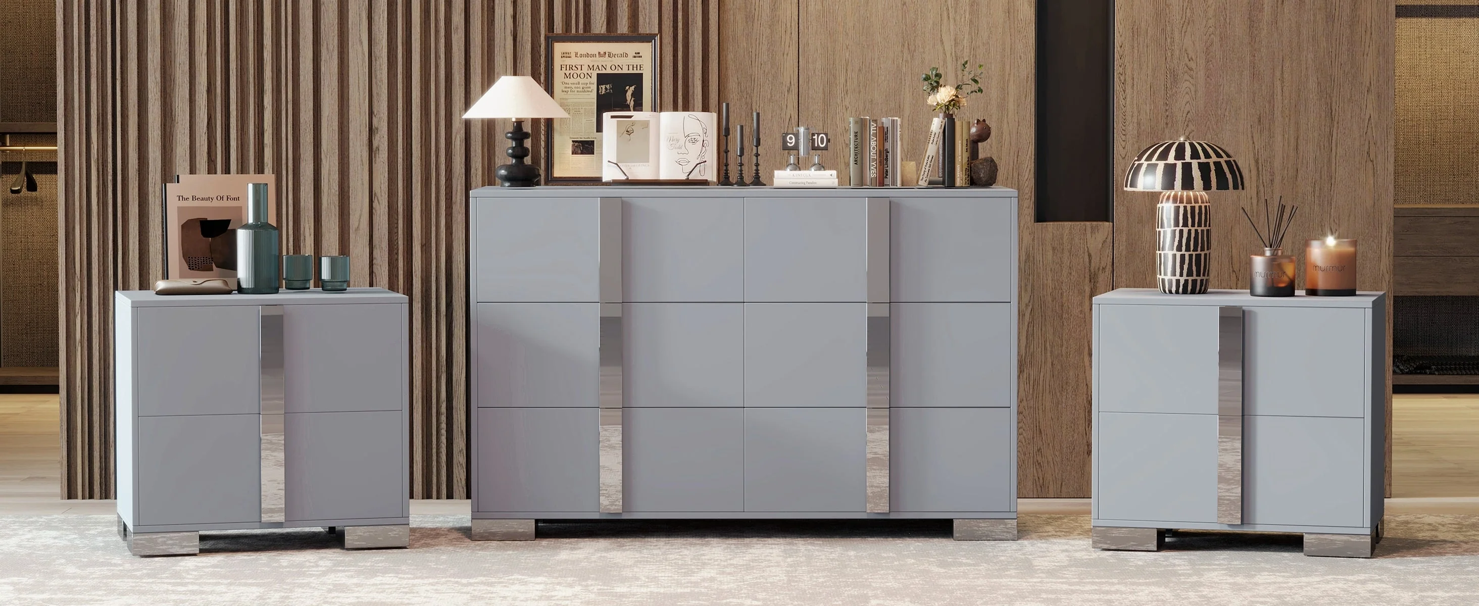 3-Pieces Sets, Elegant 6 Drawers Dresser and Two Nightstands - Image 12