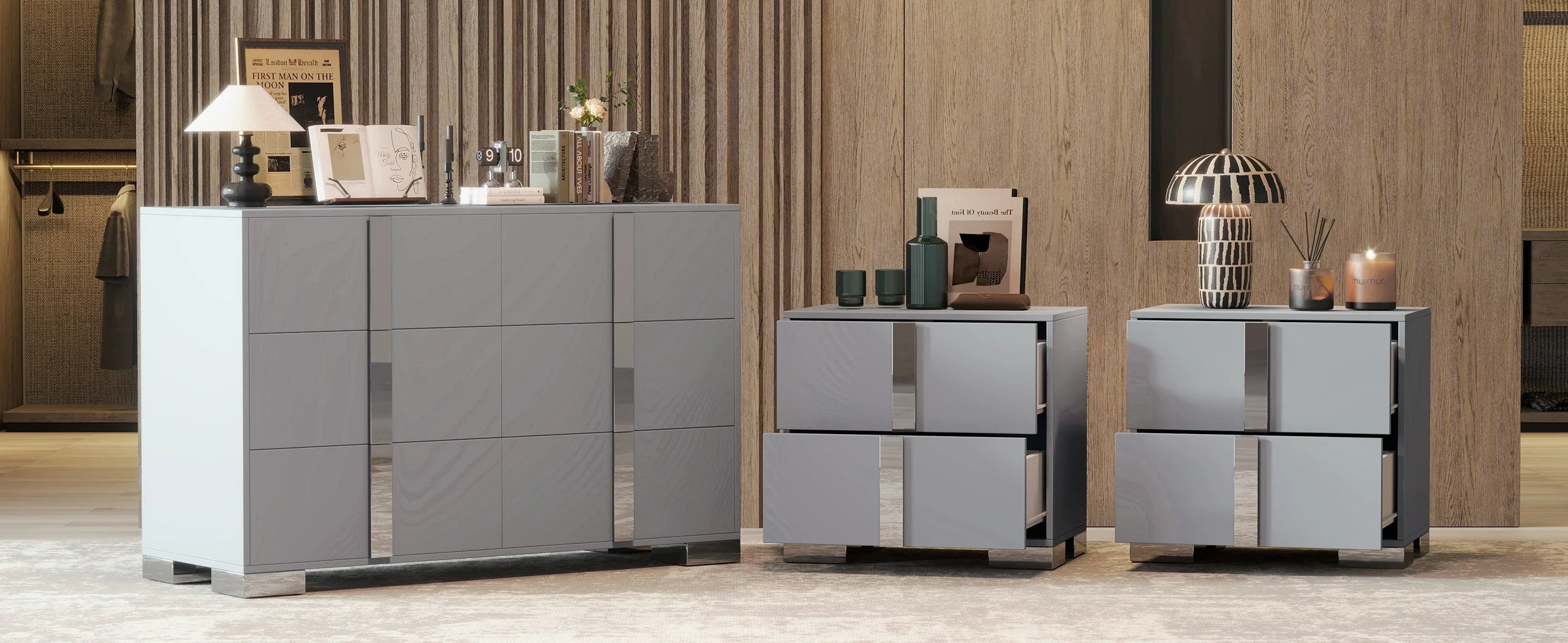 3-Pieces Sets, Elegant 6 Drawers Dresser and Two Nightstands - Image 13