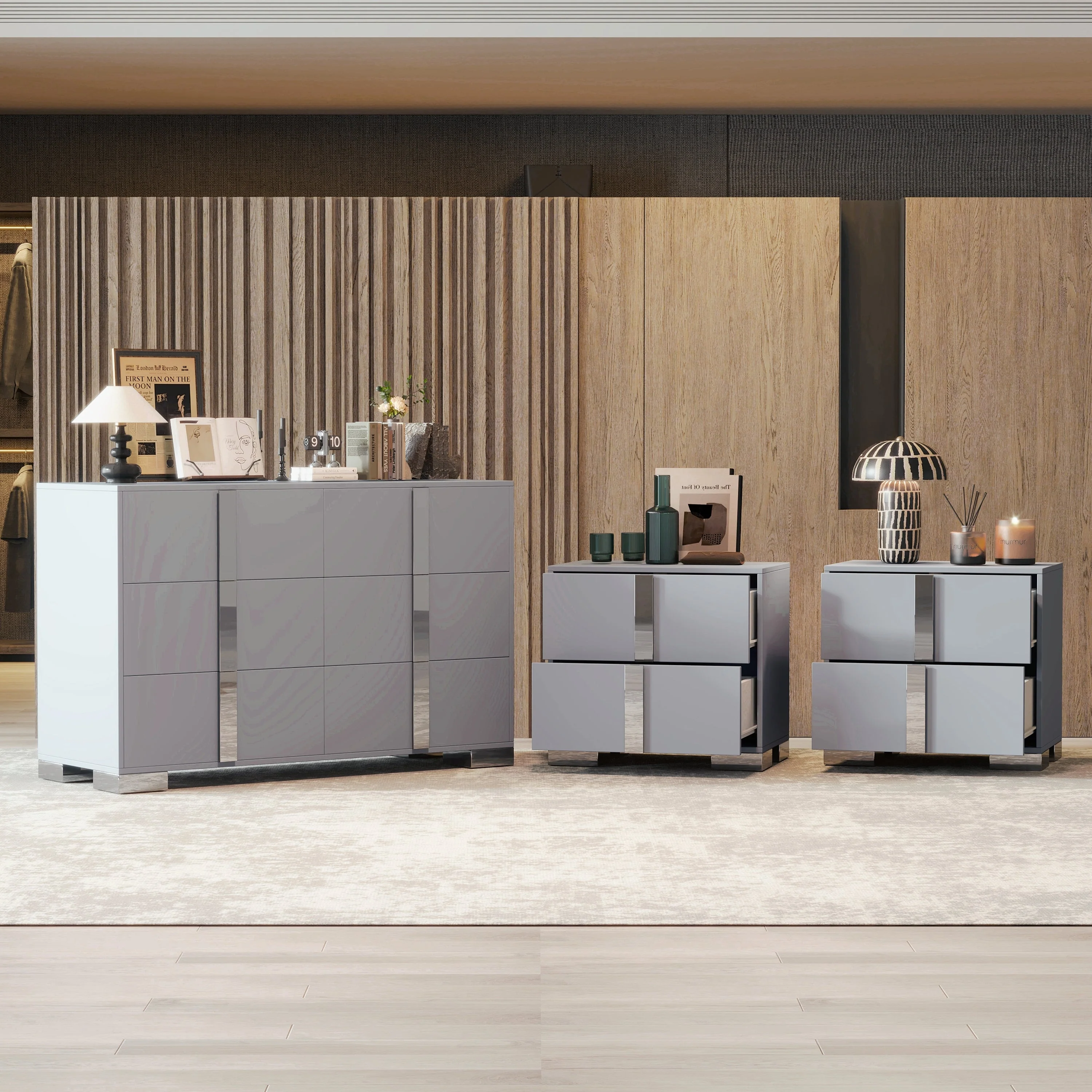 3-Pieces Sets, Elegant 6 Drawers Dresser and Two Nightstands - Image 2