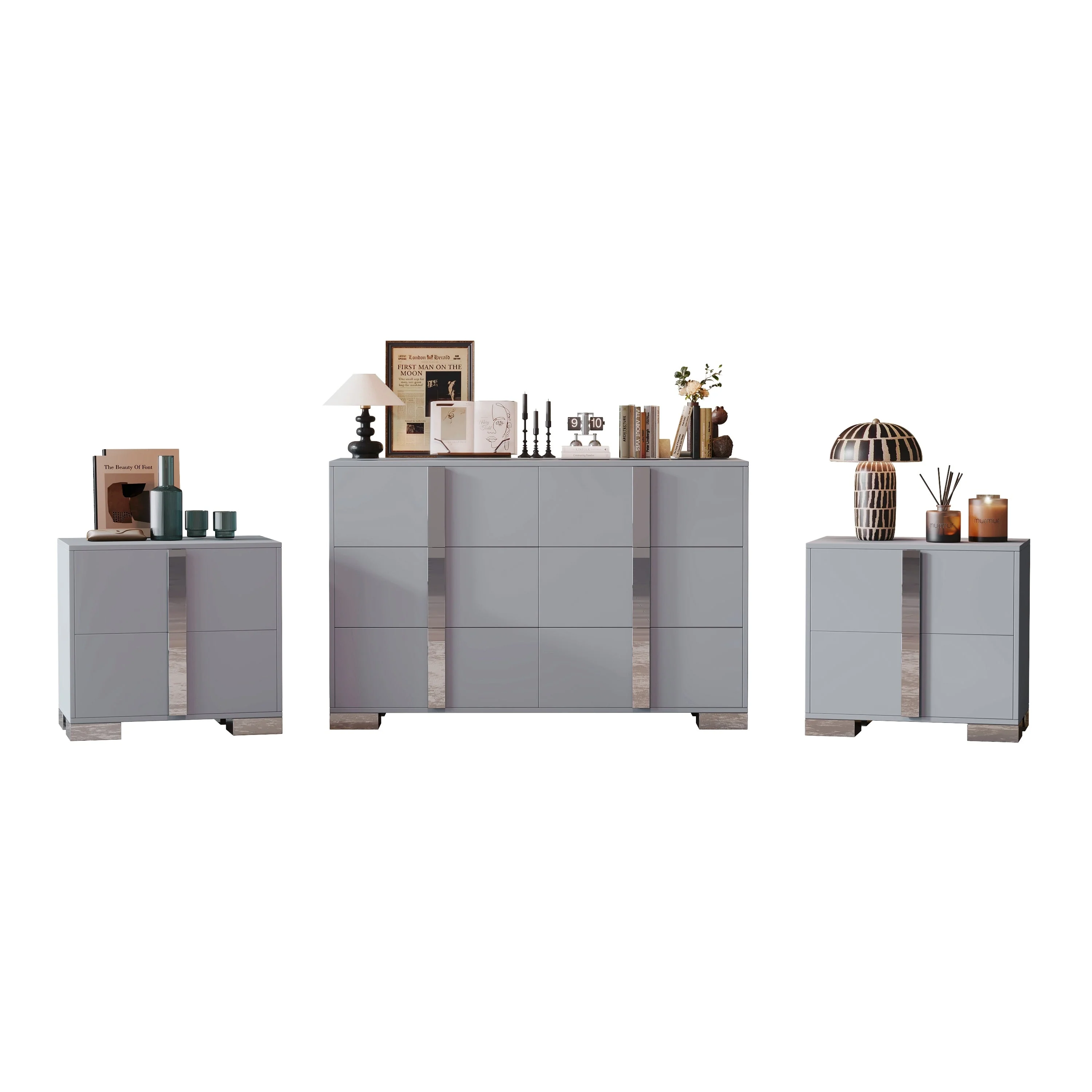 3-Pieces Sets, Elegant 6 Drawers Dresser and Two Nightstands - Image 3