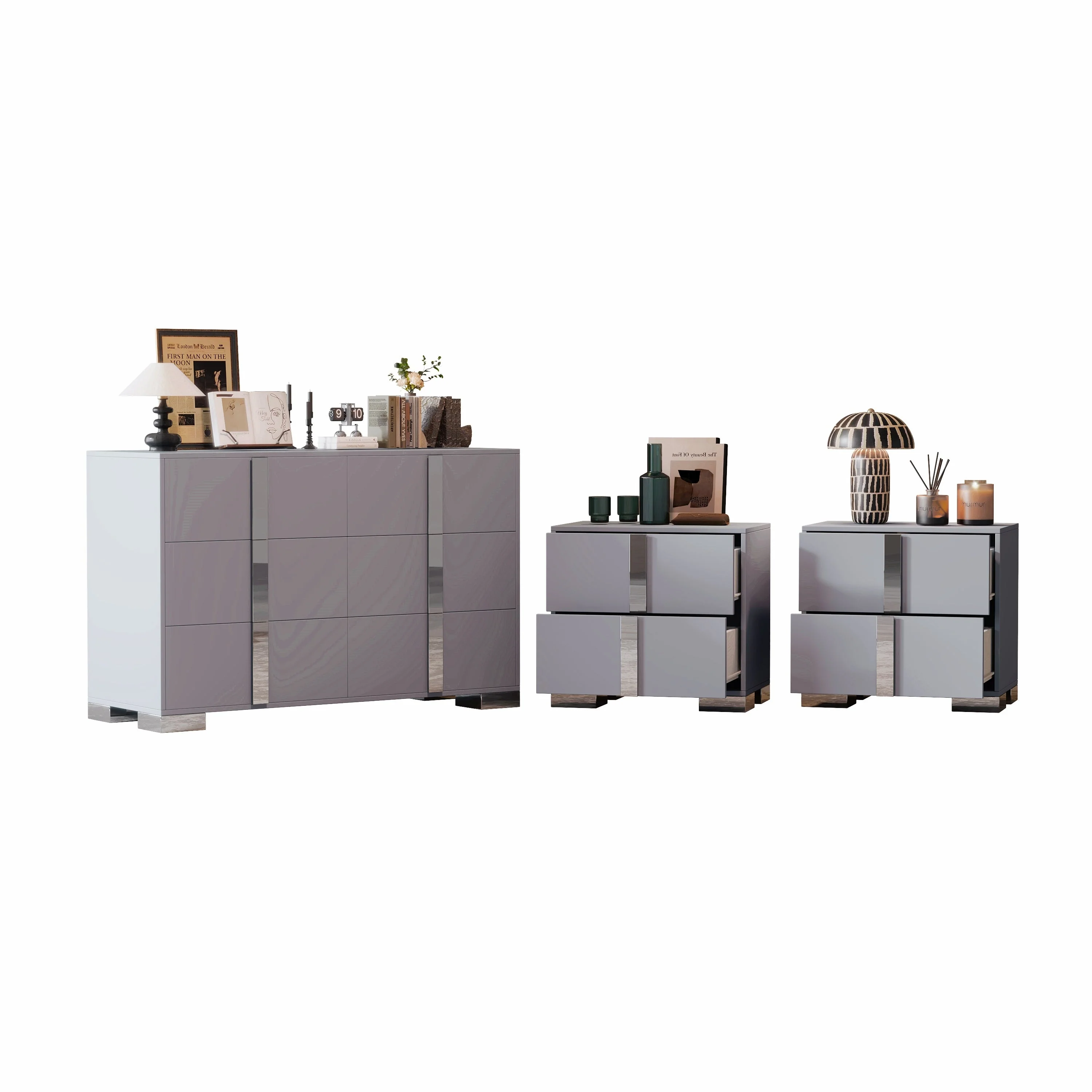 3-Pieces Sets, Elegant 6 Drawers Dresser and Two Nightstands - Image 4