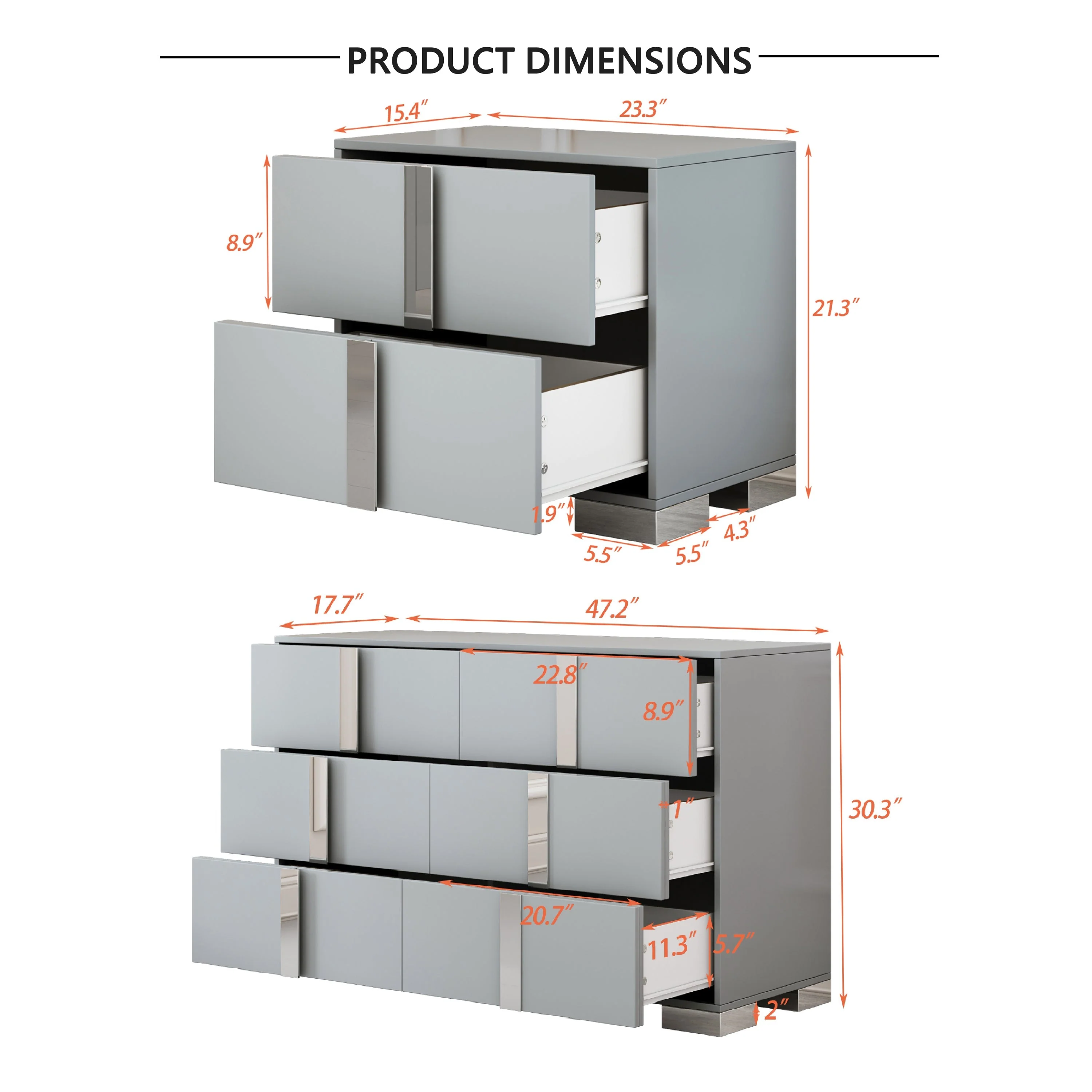 3-Pieces Sets, Elegant 6 Drawers Dresser and Two Nightstands - Image 9