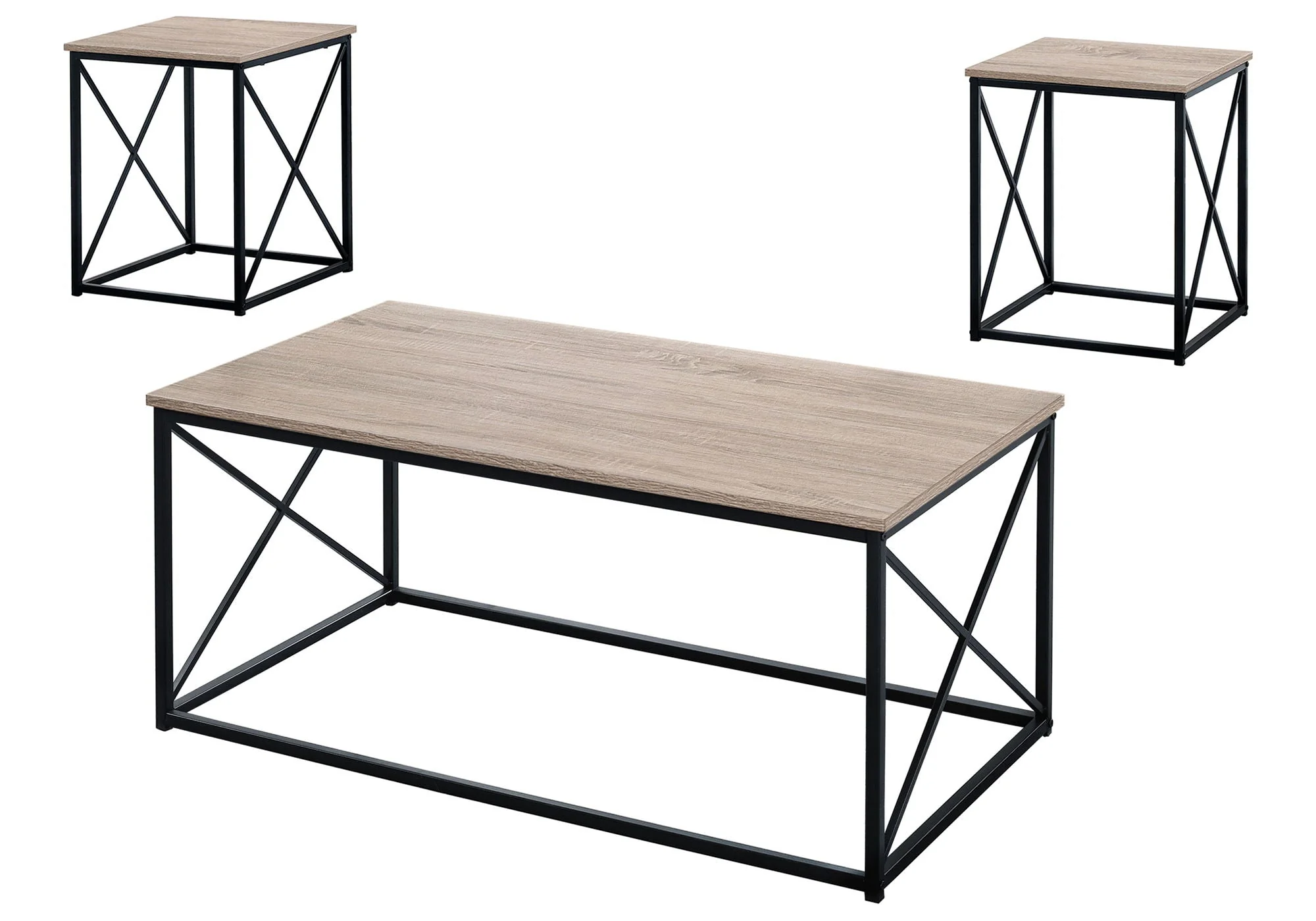 3 Pieces Table Set, Coffee, End, Side, Accent - Brown / Black - Image 2