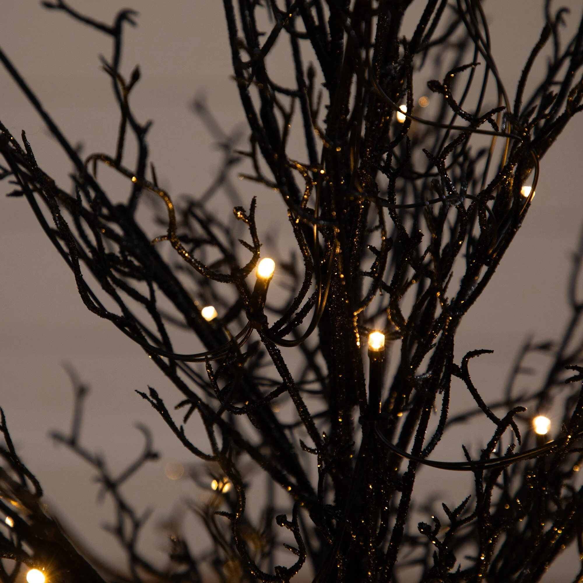 3’ Pre-Lit Halloween Black Twig Artificial Fall Tree in Burlap Planter with 42 Warm White LED Lights - Image 2