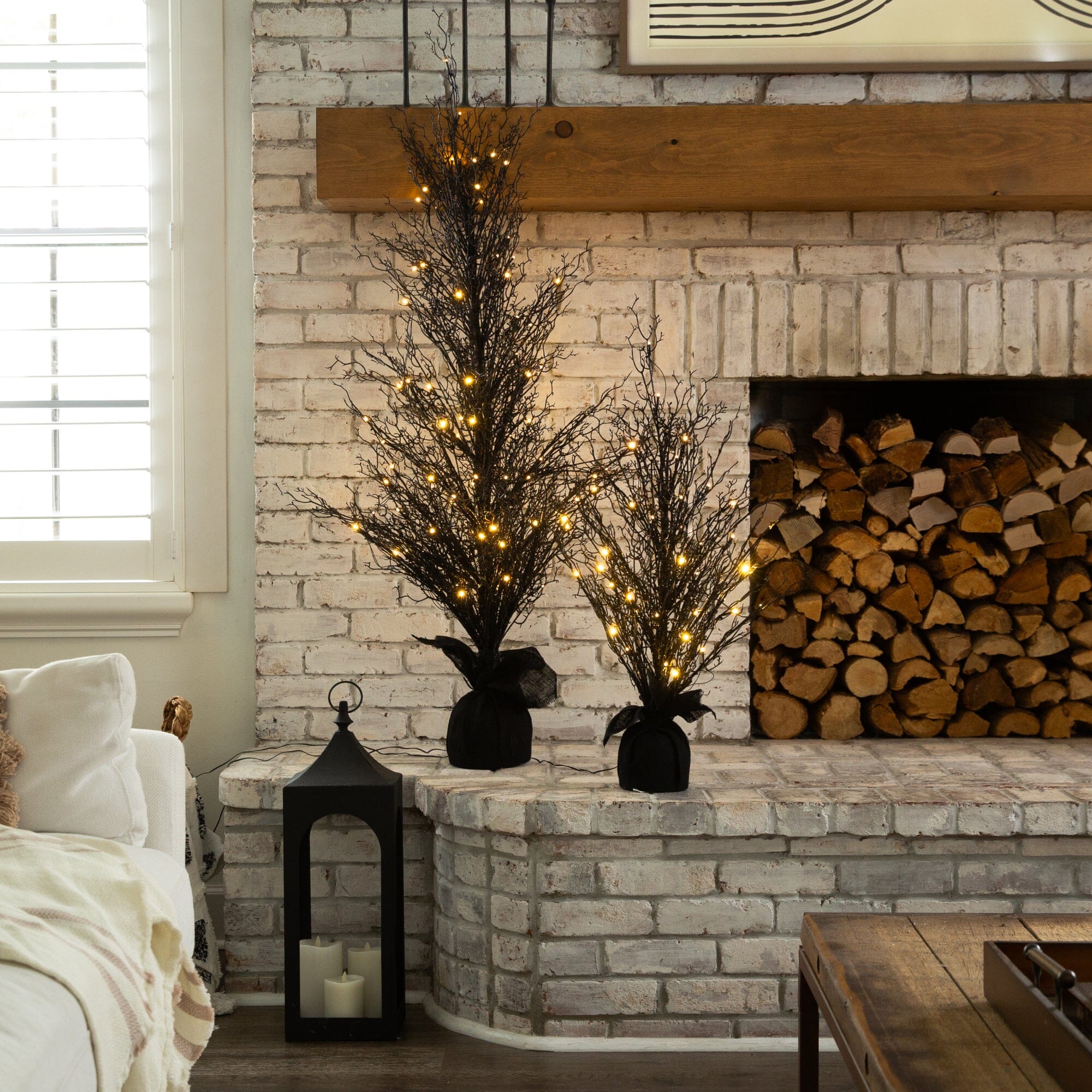 3’ Pre-Lit Halloween Black Twig Artificial Fall Tree in Burlap Planter with 42 Warm White LED Lights - Image 5