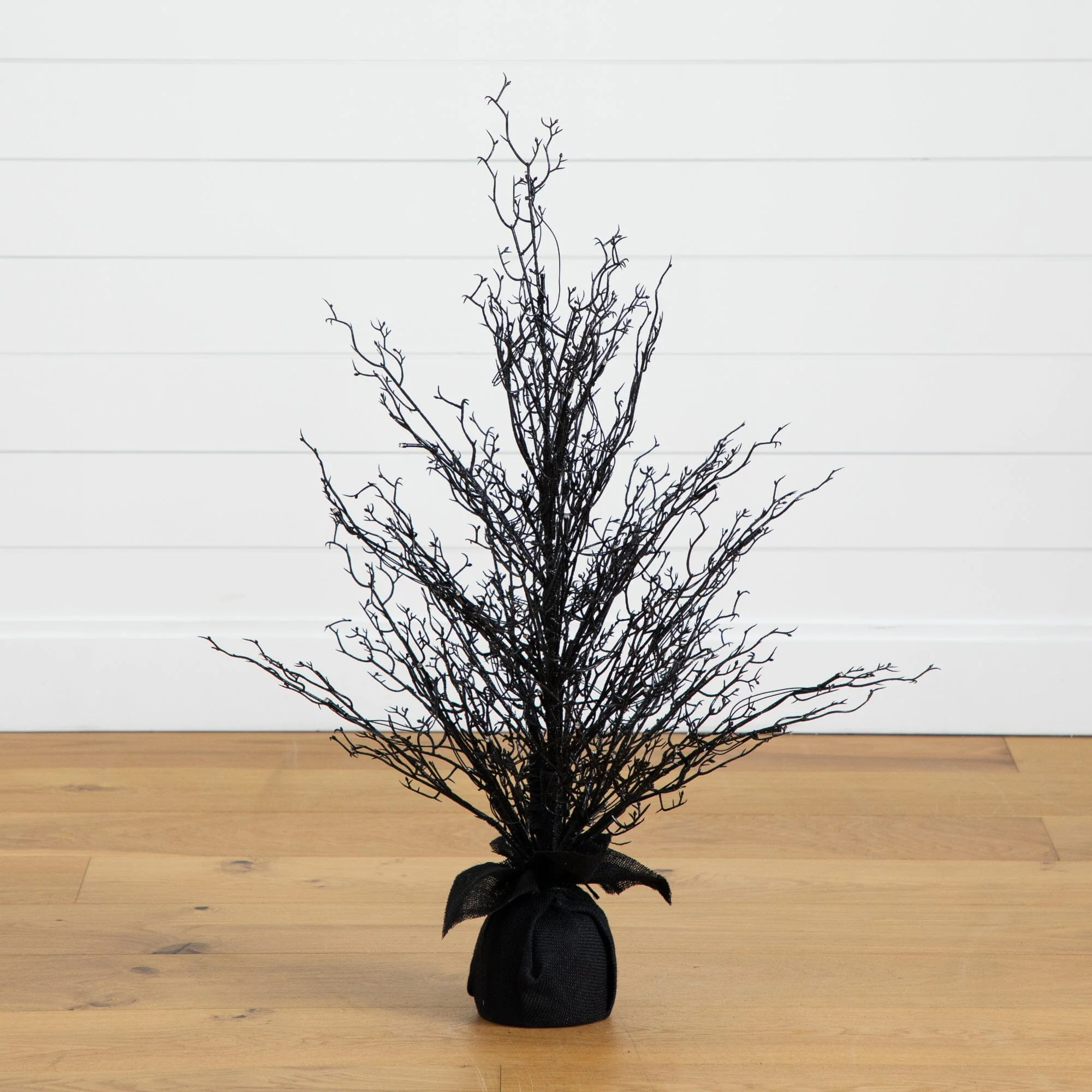 3’ Pre-Lit Halloween Black Twig Artificial Fall Tree in Burlap Planter with 42 Warm White LED Lights - Image 6