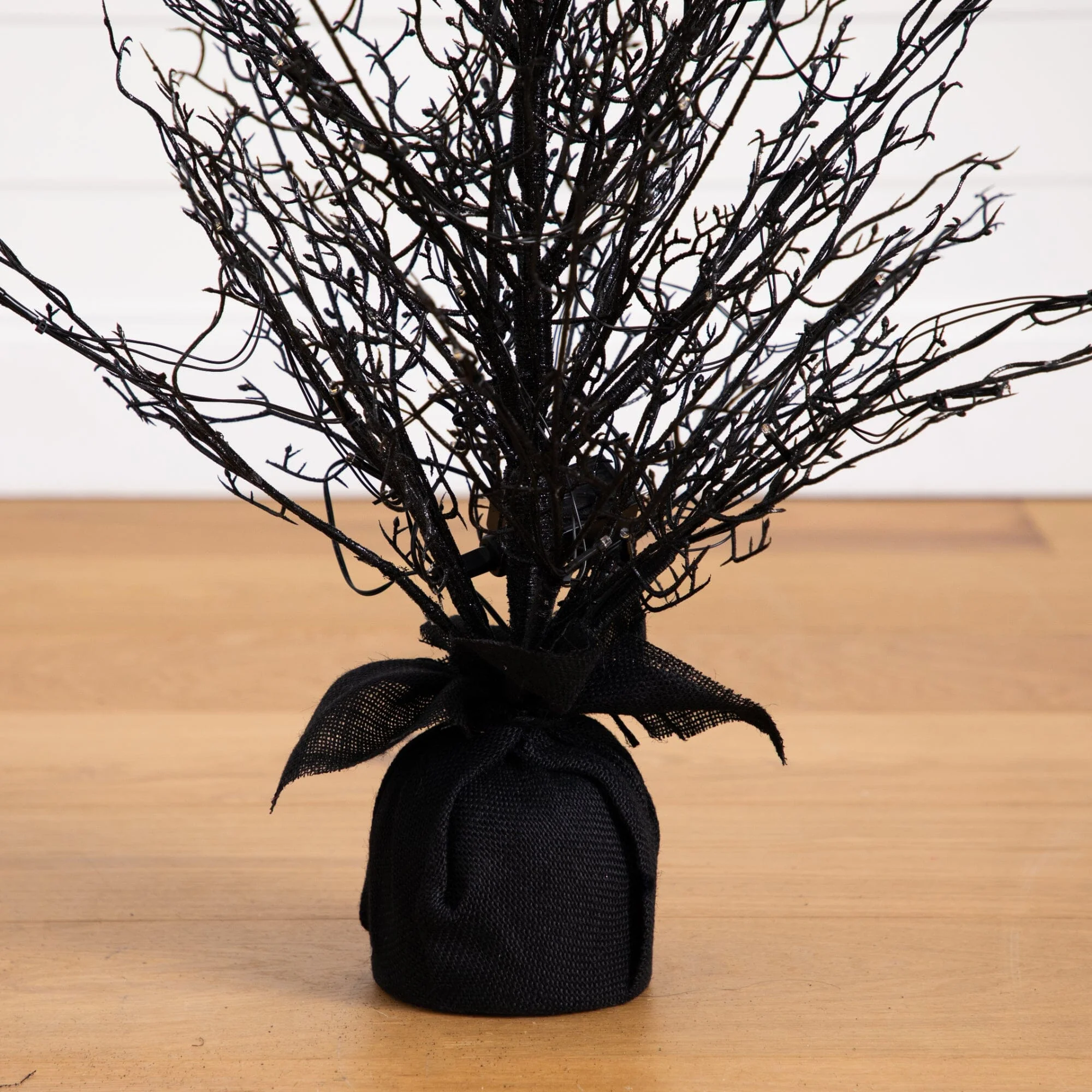 3’ Pre-Lit Halloween Black Twig Artificial Fall Tree in Burlap Planter with 42 Warm White LED Lights - Image 7