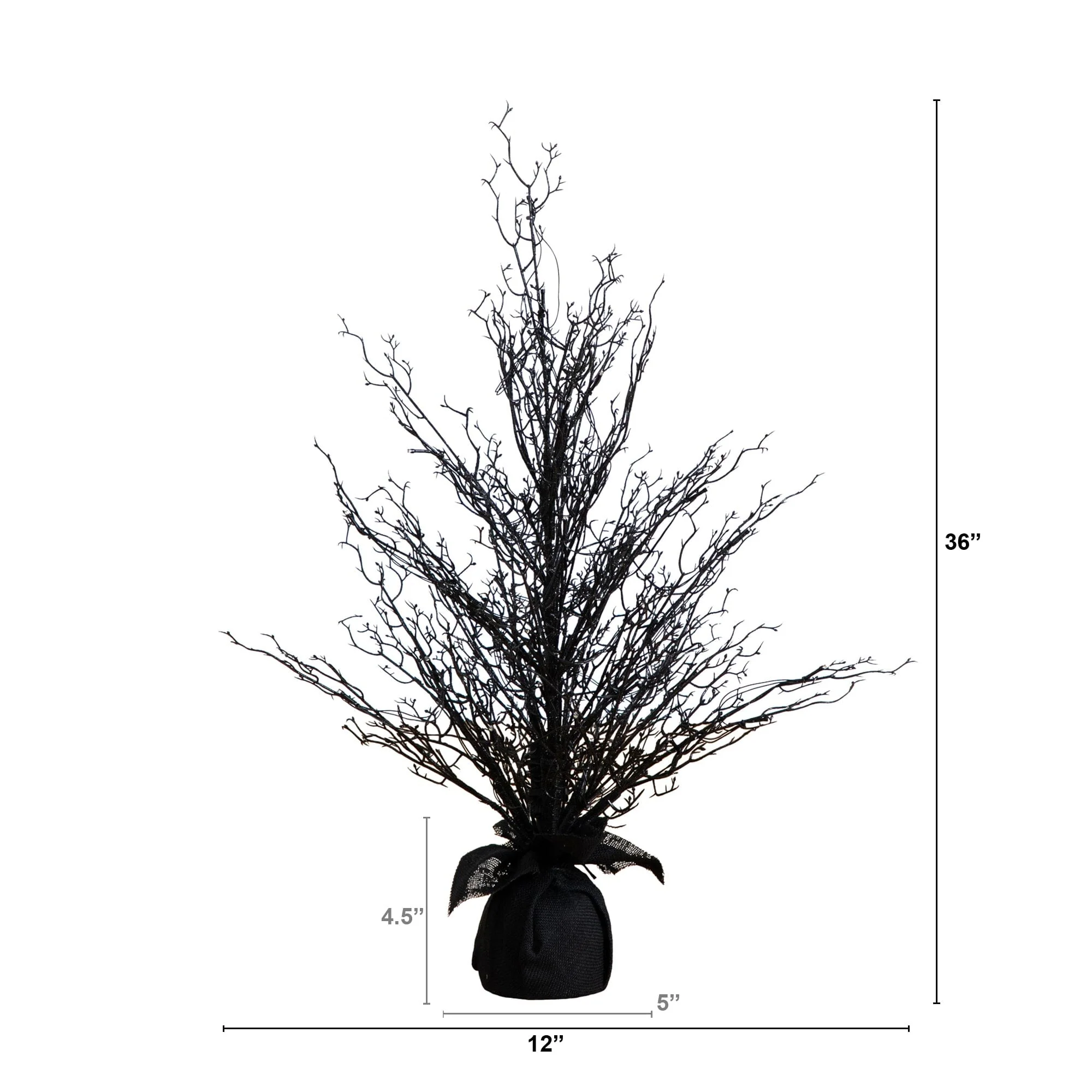 3’ Pre-Lit Halloween Black Twig Artificial Fall Tree in Burlap Planter with 42 Warm White LED Lights - Image 9