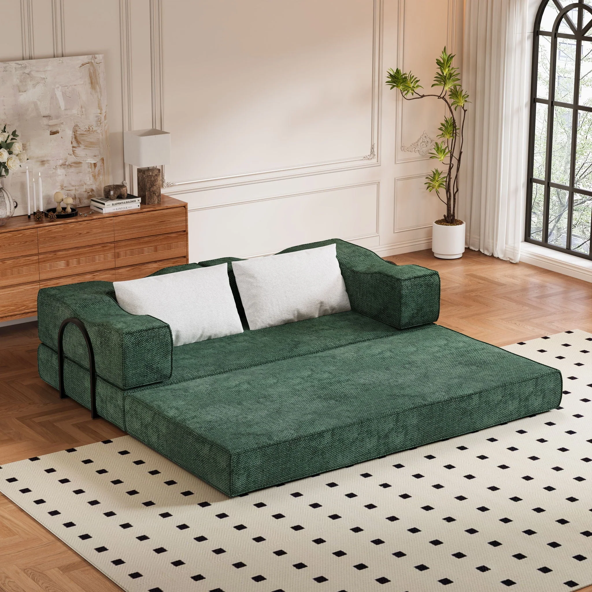 3 Seat Folding Floor Couch & King Size Bed Mattress - Image 12