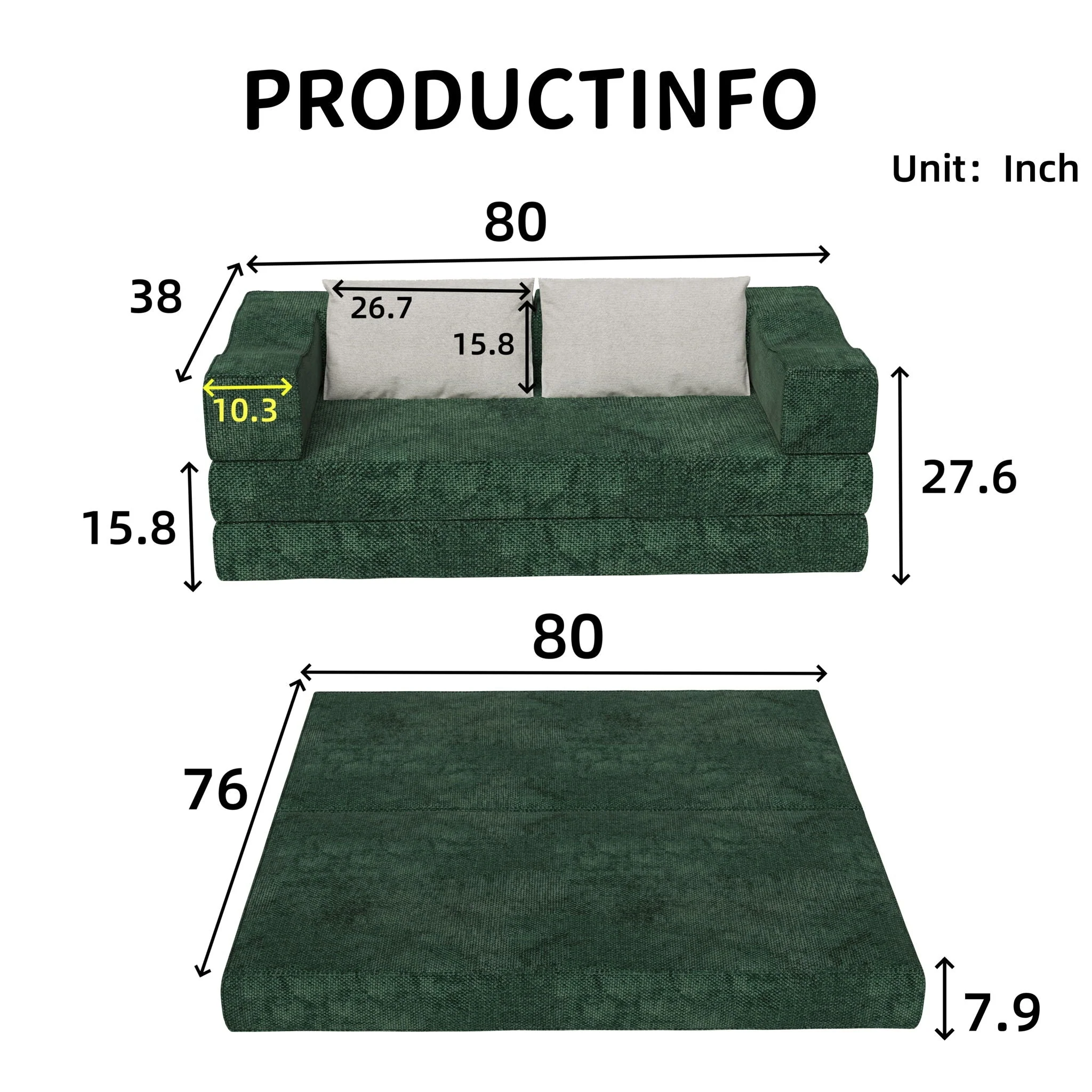 3 Seat Folding Floor Couch & King Size Bed Mattress - Image 6