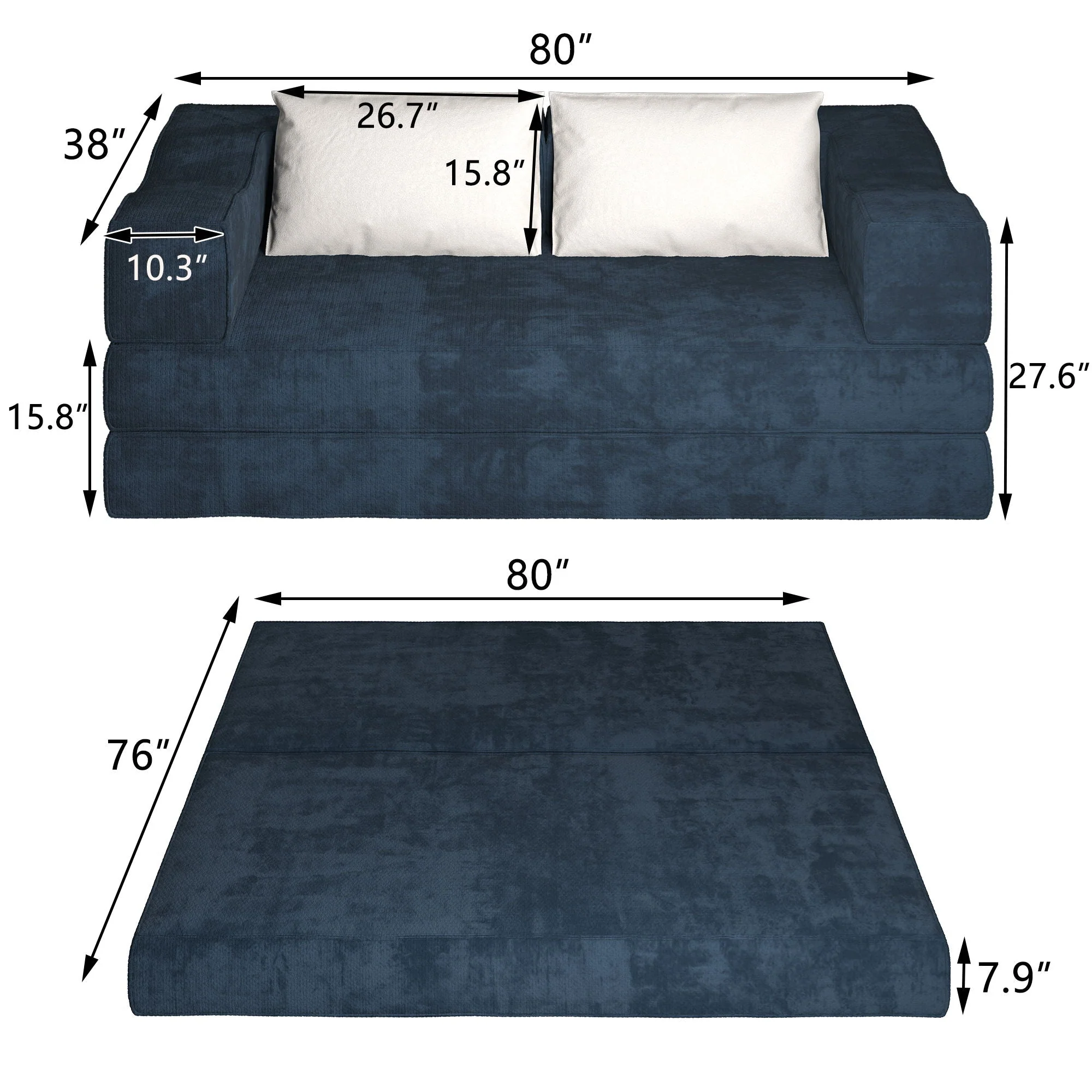 3 Seat Folding Floor Couch & King Size Bed Mattress - Image 7