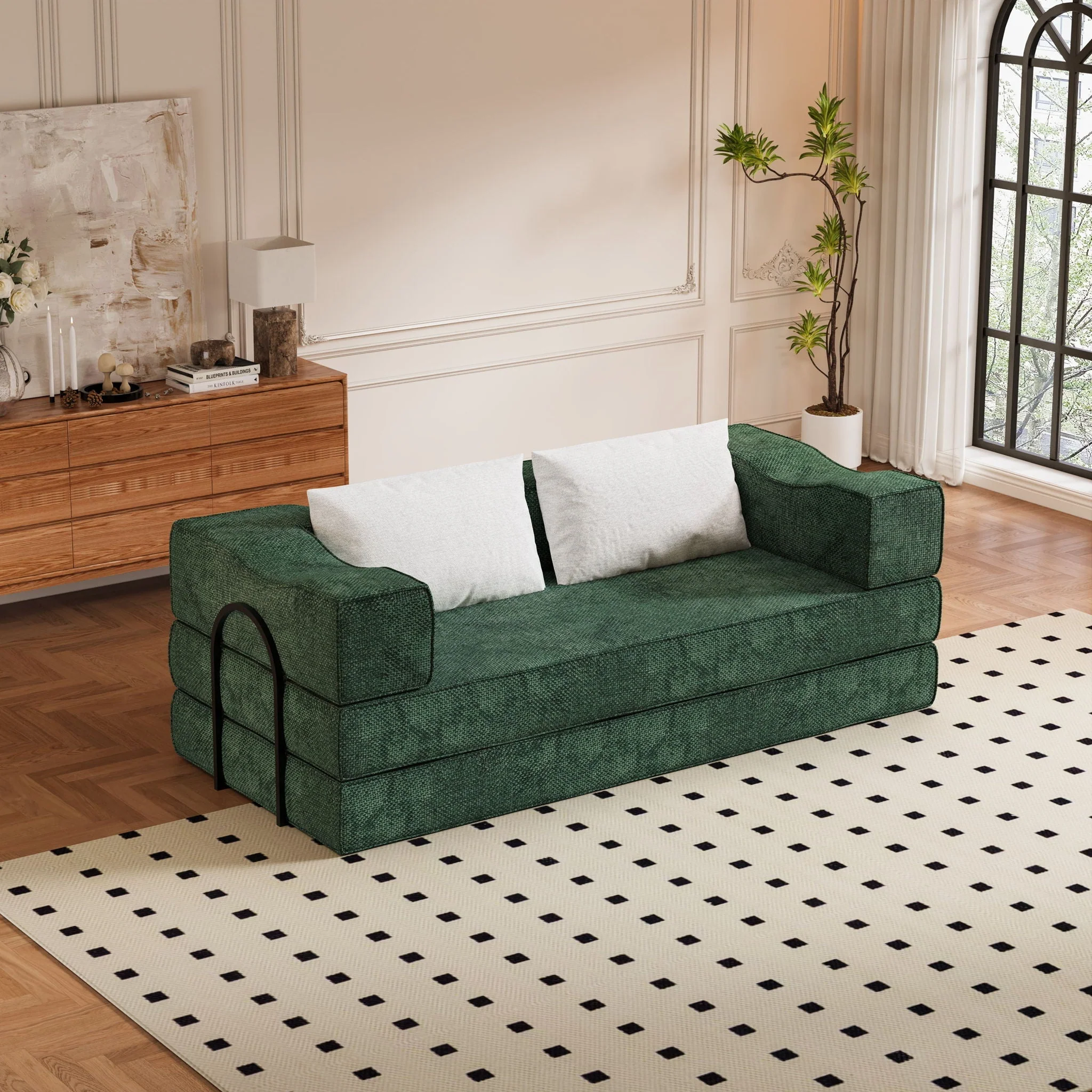 3 Seat Folding Floor Couch & King Size Bed Mattress - Image 8
