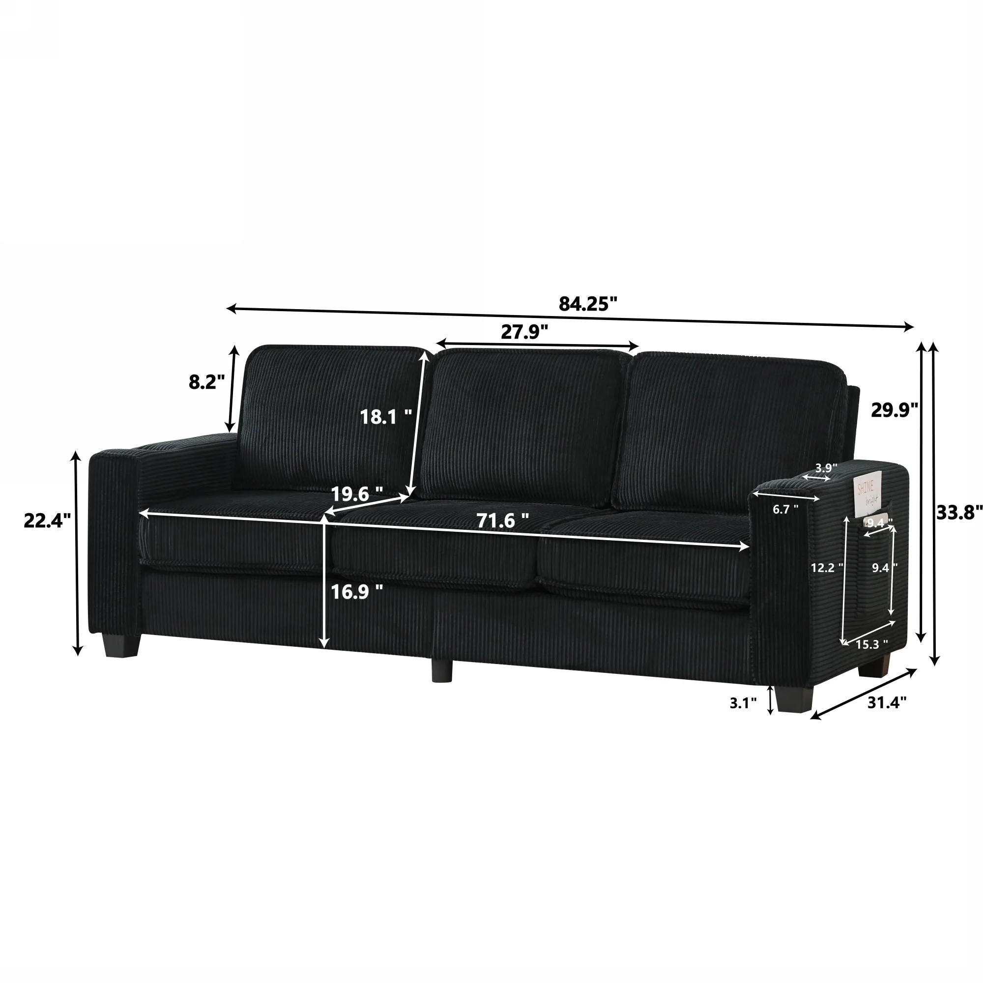 3 Seater Compact Sofa For Living Room - Image 8
