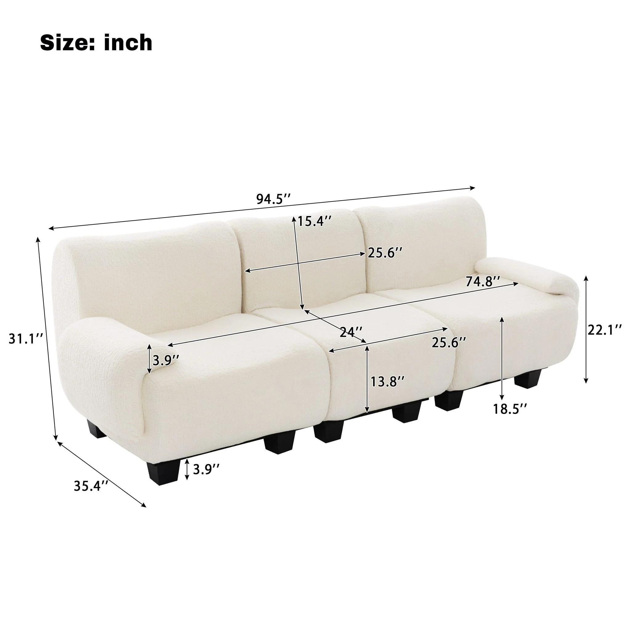 3 Seater Sofa Couch With Curved Armrests - Image 4
