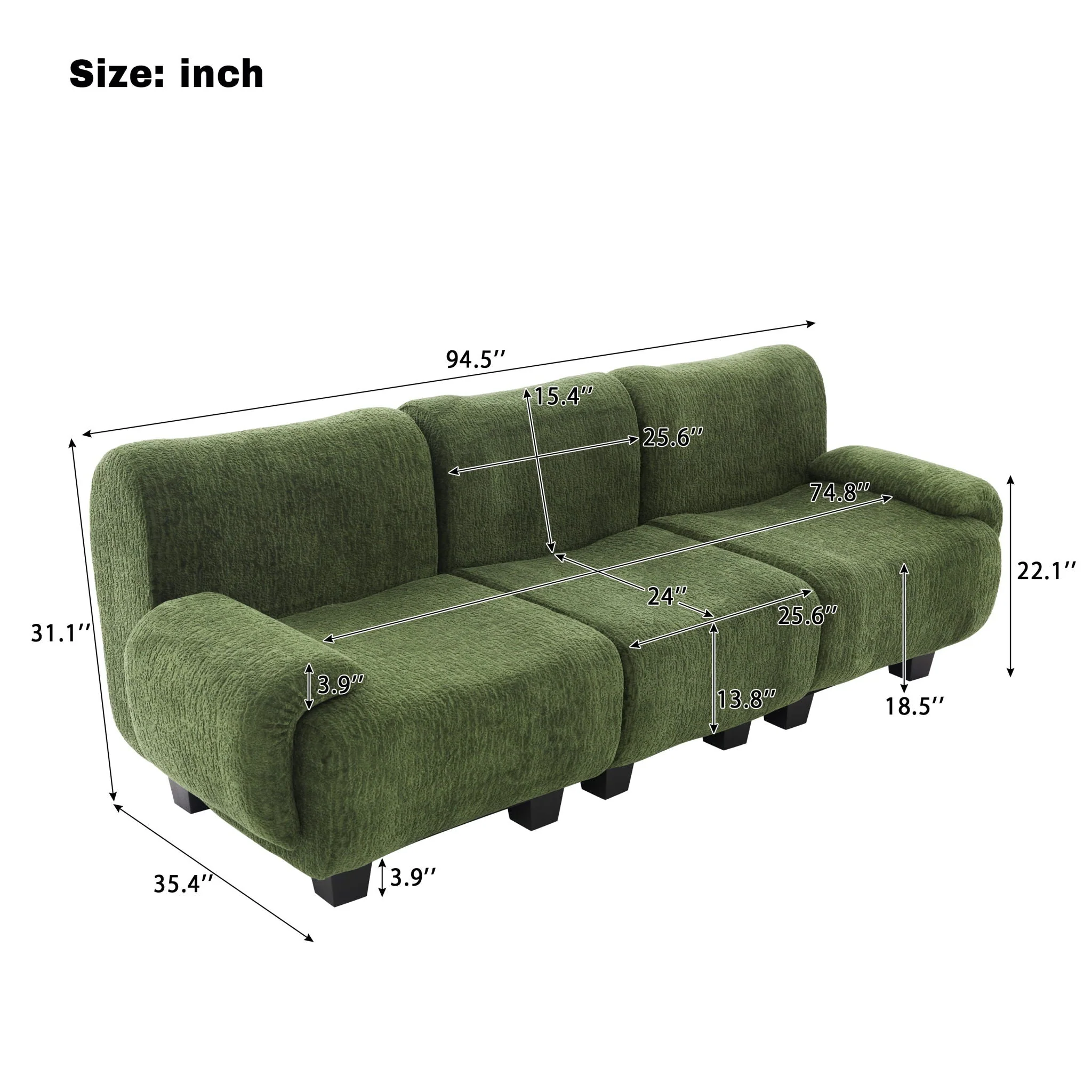 3 Seater Sofa Couch With Curved Armrests - Image 5