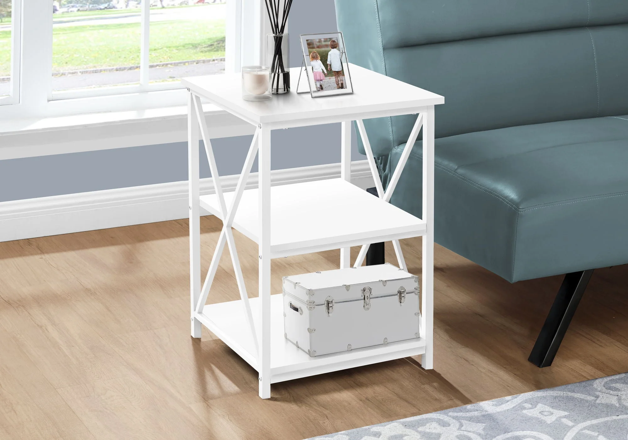 3 Tier Accent Table, Side Marble Look Contemporary & Modern - Image 2