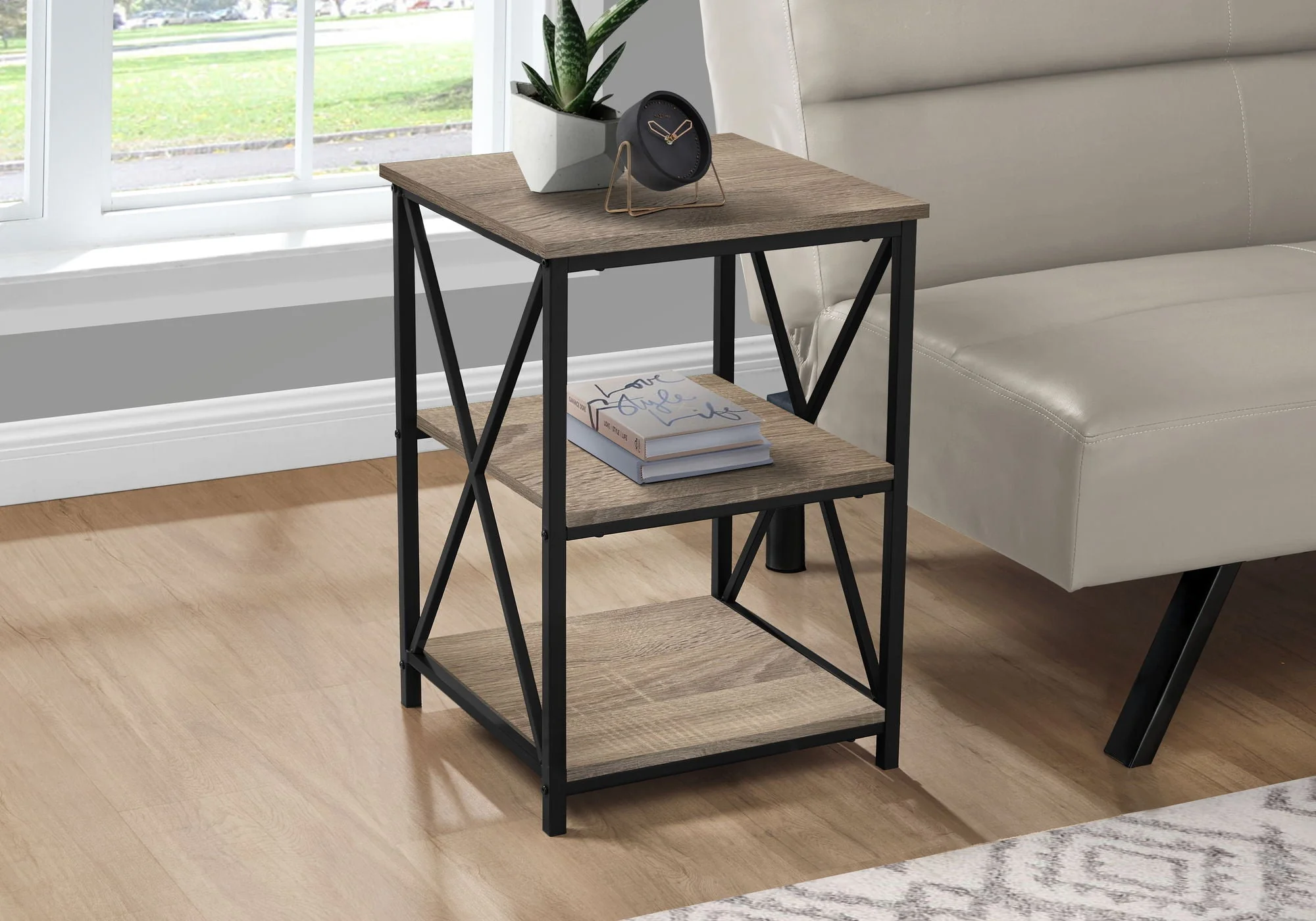 3 Tier Accent Table, Side Marble Look Contemporary & Modern - Image 3