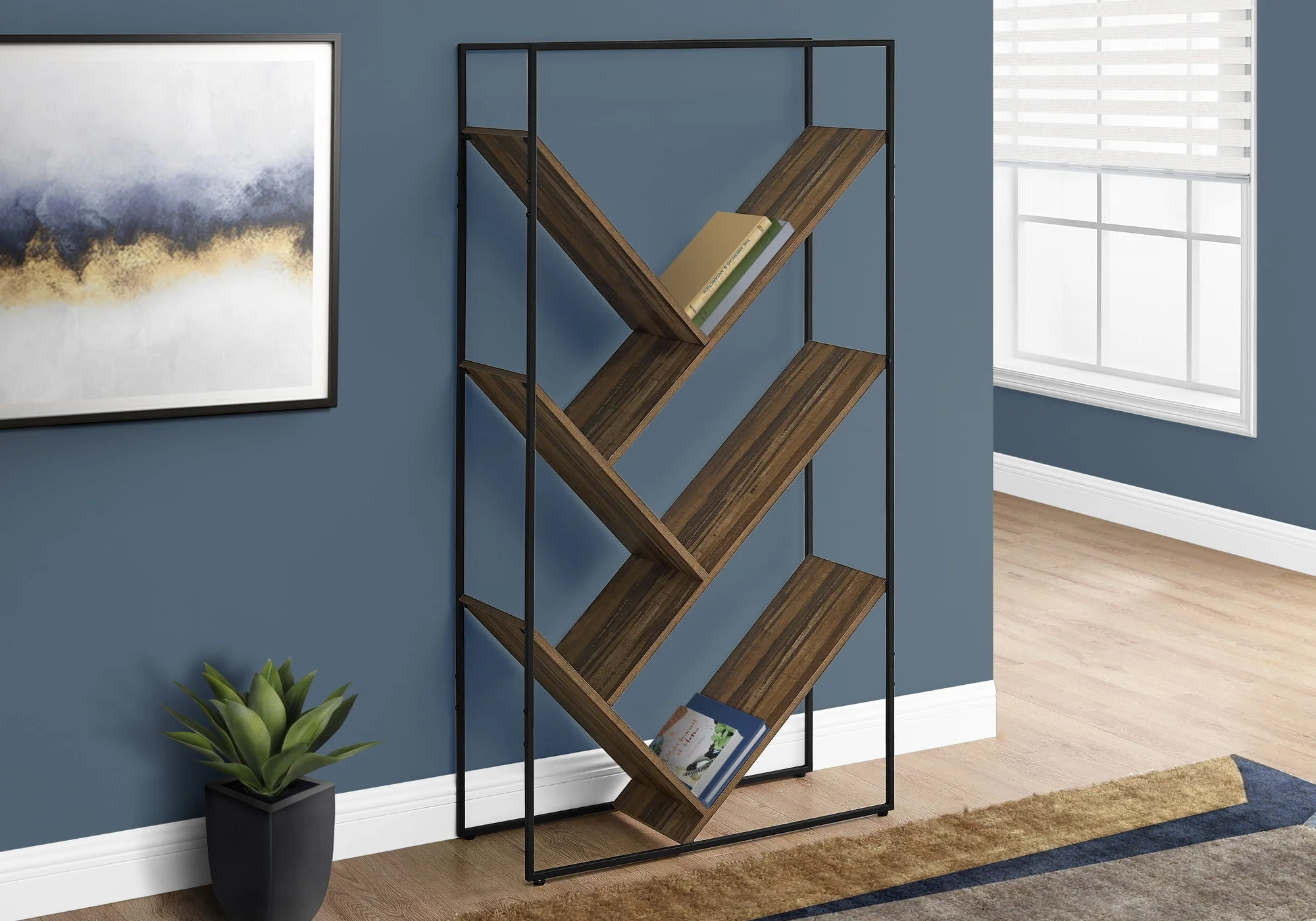 3-Tier Contemporary Bookshelf with Reclaimed Wood Finish - Image 2