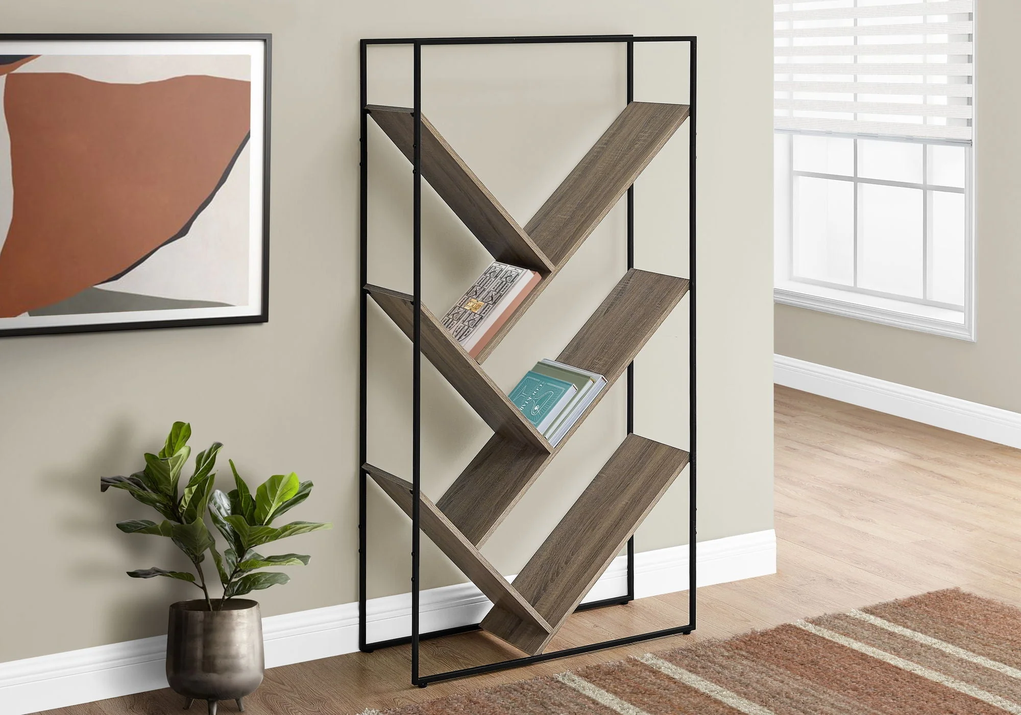 3-Tier Contemporary Bookshelf with Reclaimed Wood Finish - Image 3