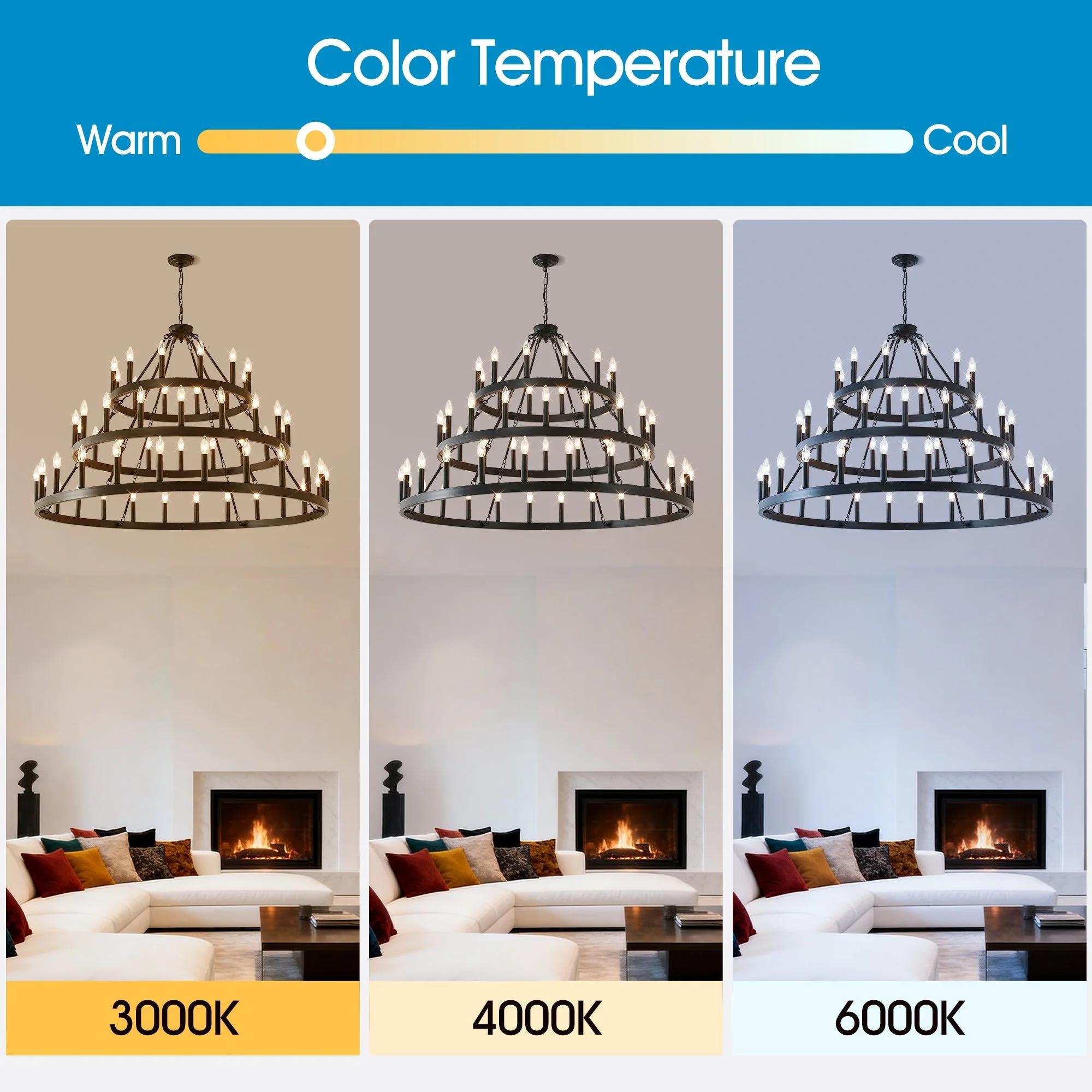 3 Tiers Wagon Wheel Chandelier - 54-Light Matte Black Metal - Image 11