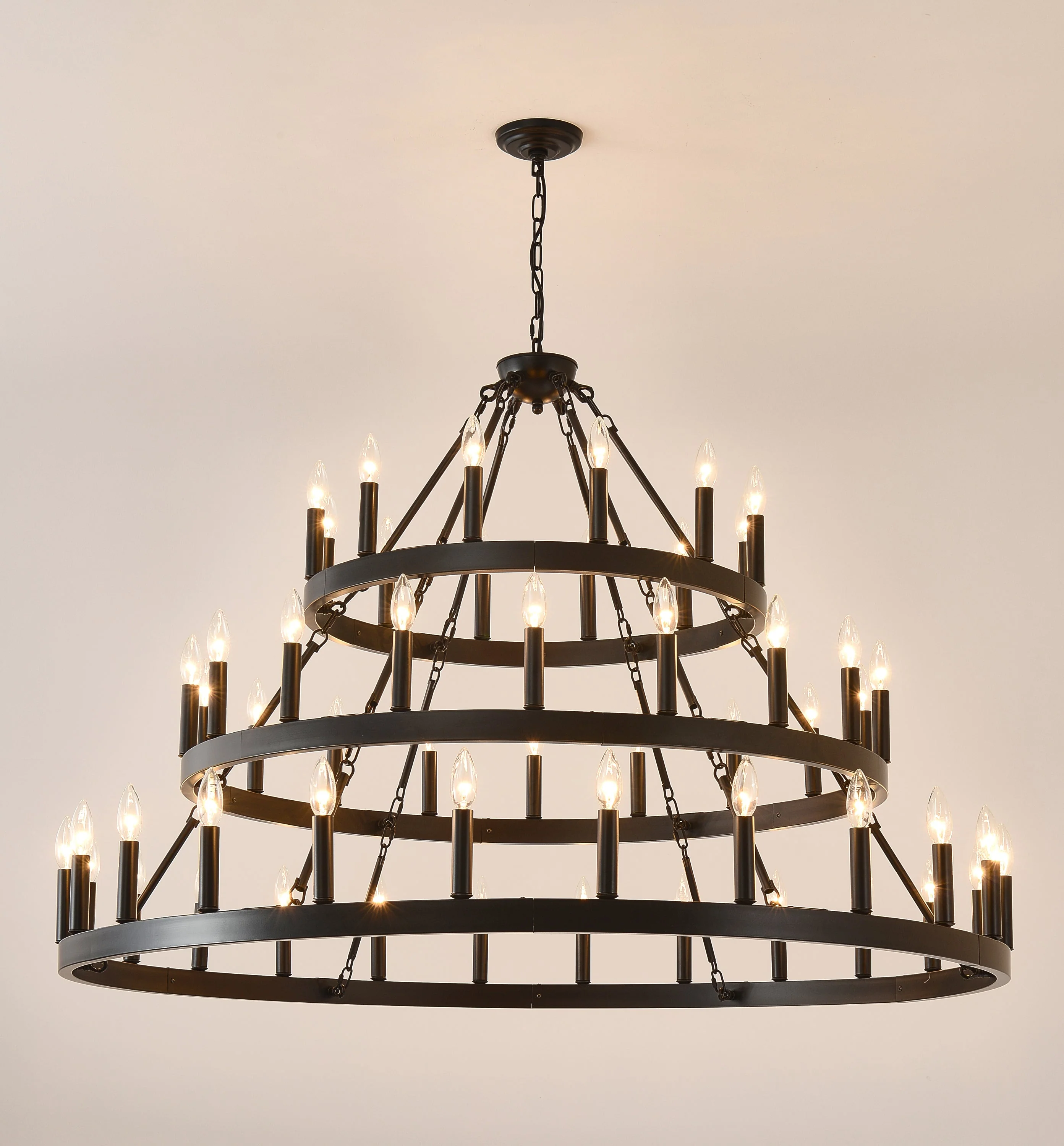 3 Tiers Wagon Wheel Chandelier - 54-Light Matte Black Metal - Image 3