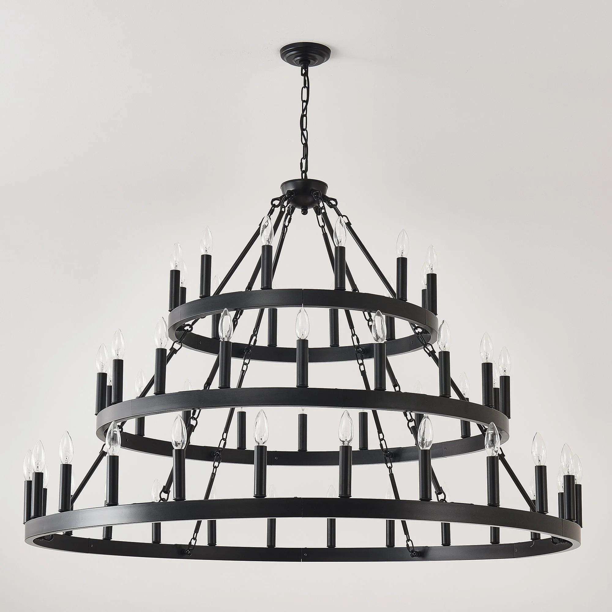 3 Tiers Wagon Wheel Chandelier - 54-Light Matte Black Metal - Image 4