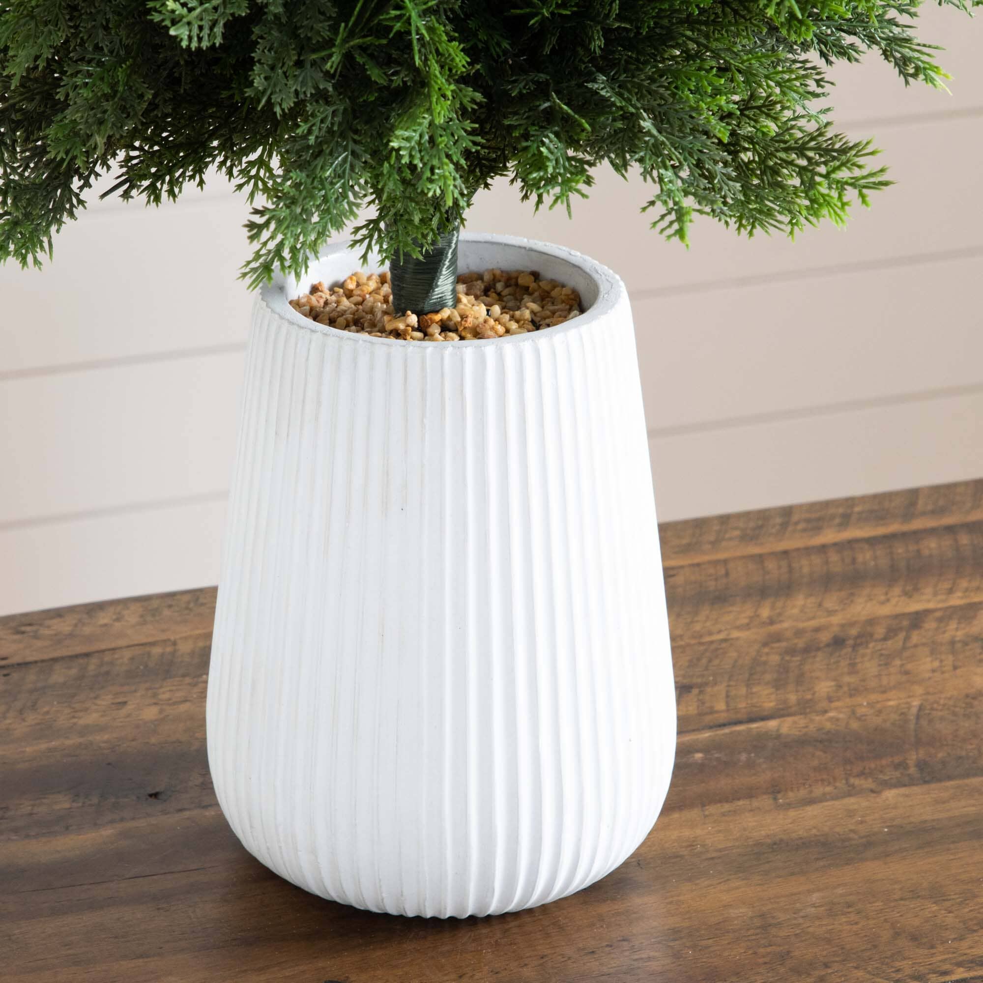 3’ UV Resistant Artificial Cedar Tree in Decorative White Planter (Indoor/Outdoor) - Image 3
