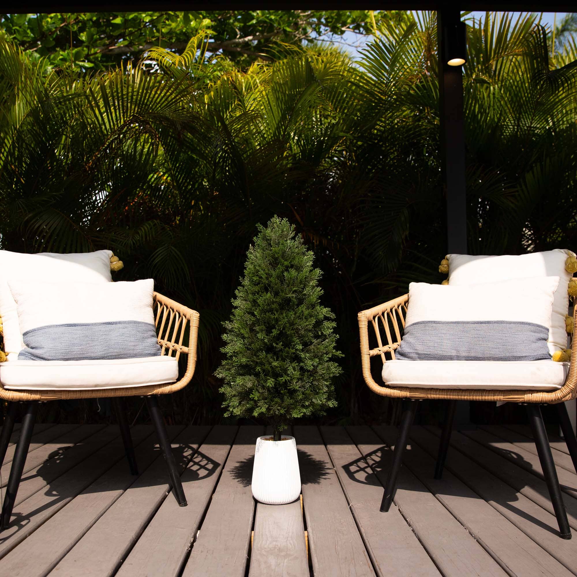 3’ UV Resistant Artificial Cedar Tree in Decorative White Planter (Indoor/Outdoor) - Image 4