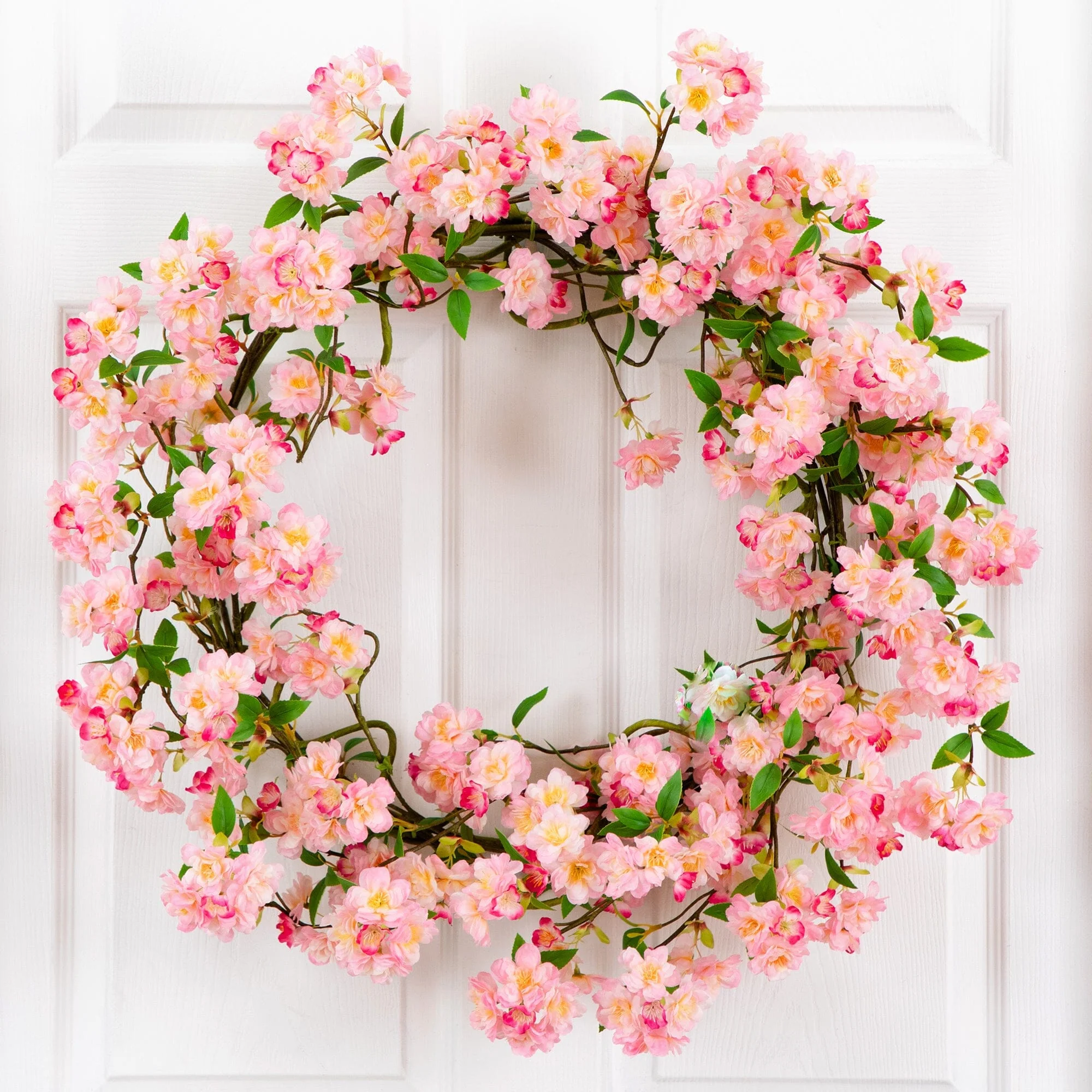 30” Artificial Pink Cherry Blossom Wreath - Image 3