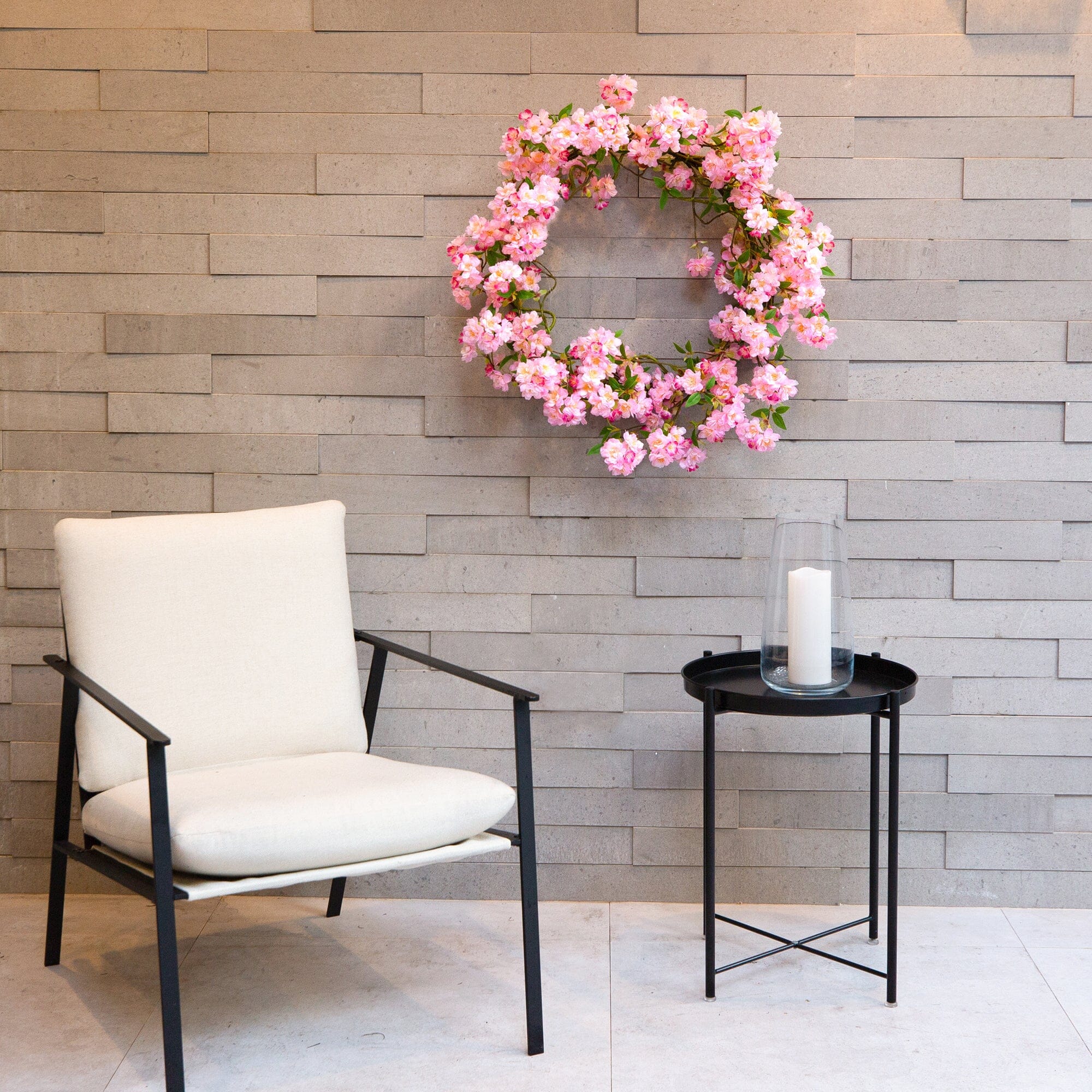 30” Artificial Pink Cherry Blossom Wreath - Image 4