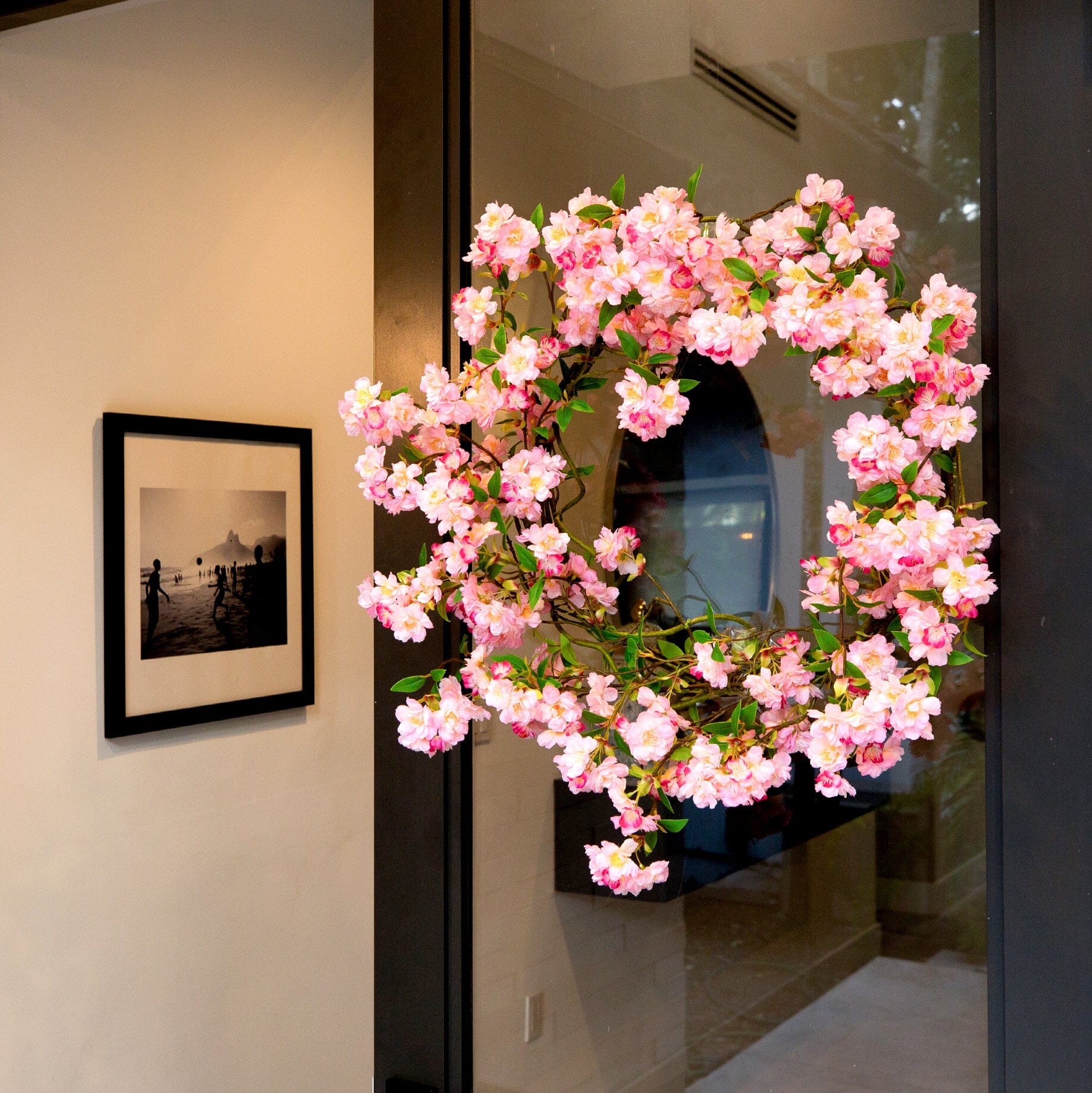 30” Artificial Pink Cherry Blossom Wreath - Image 5